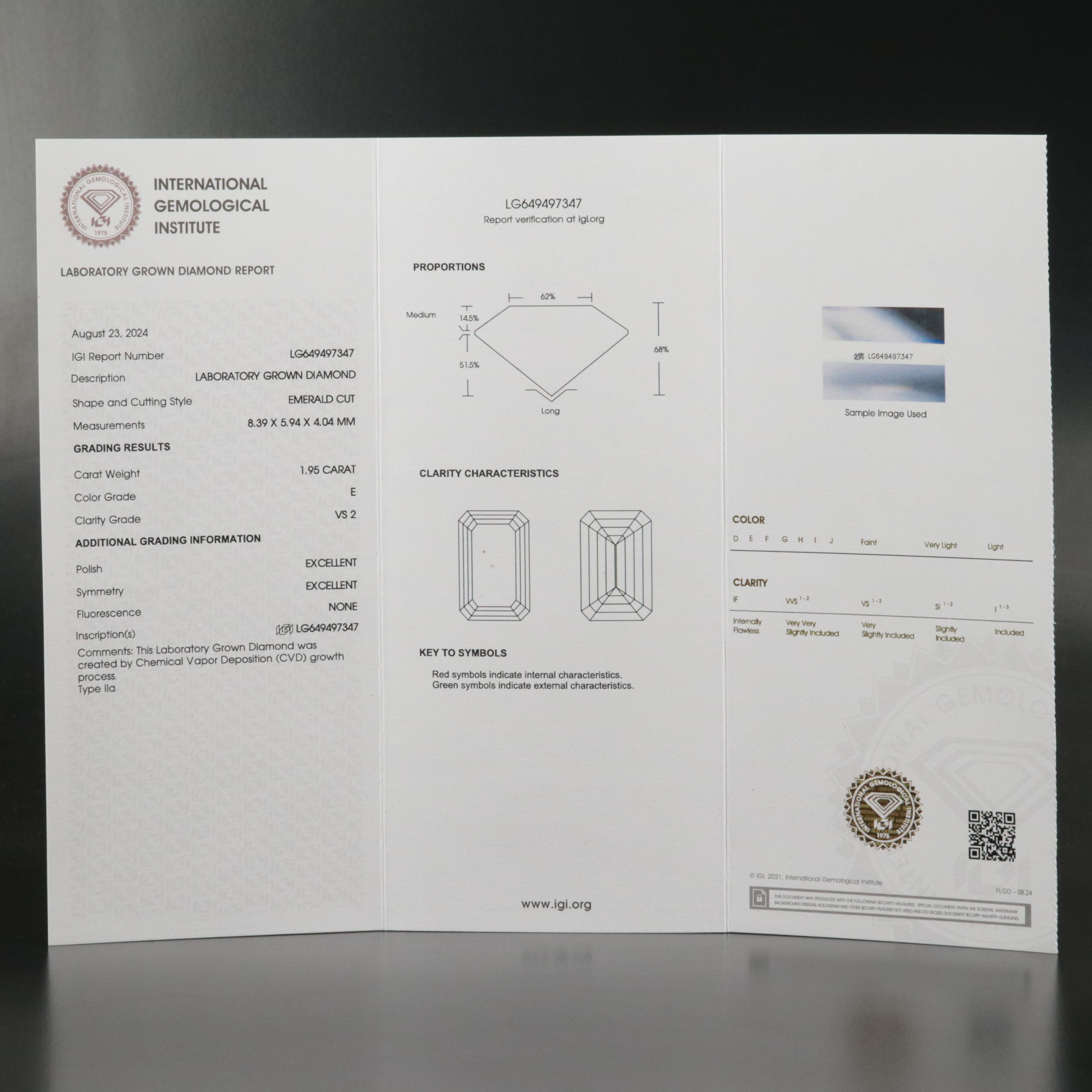 Loose 1.95 CT Lab Grown Diamond with IGI Report