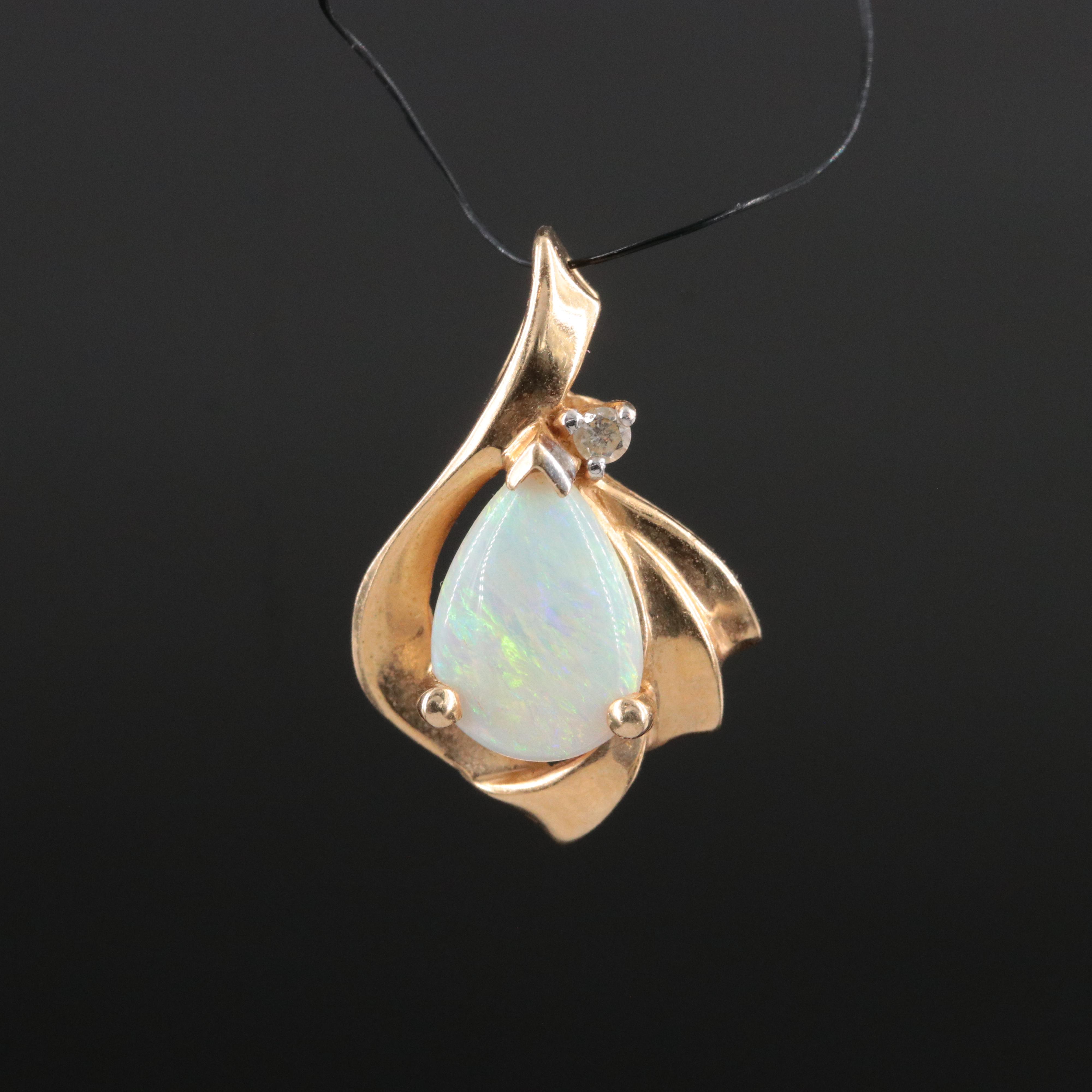 14K Opal and Diamond Pendant