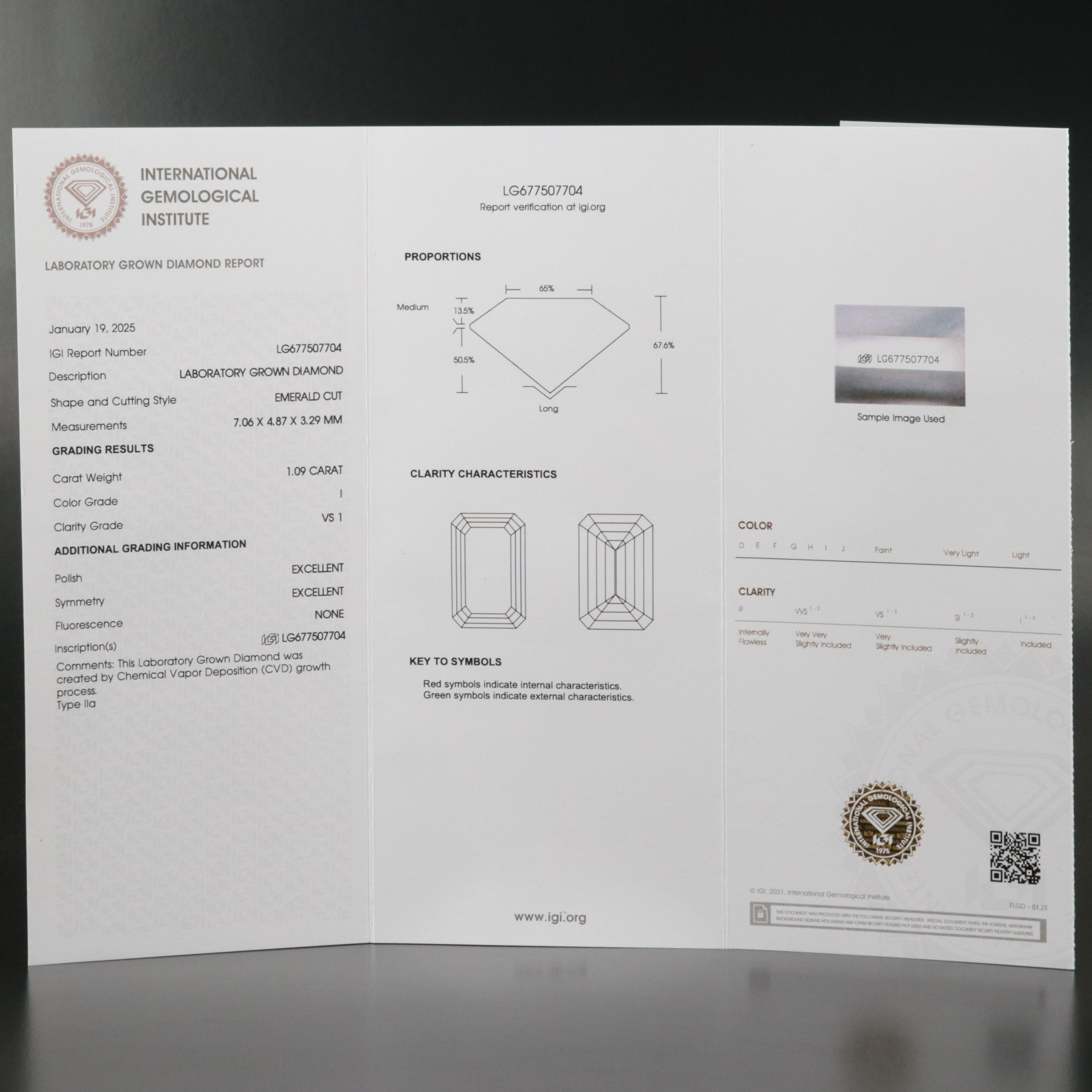 Loose 1.09 CT Lab Grown Diamond with IGI Report