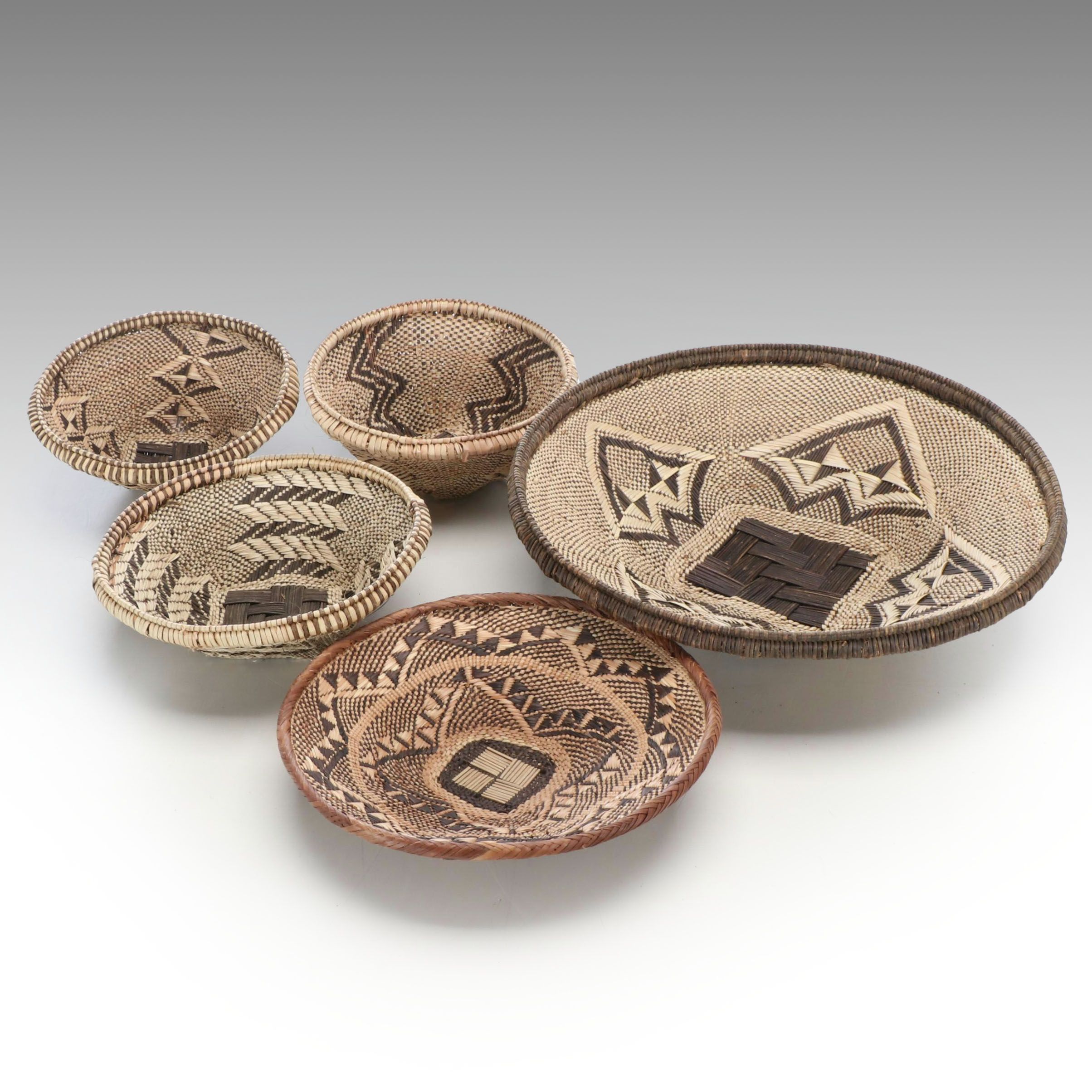 South African Zambian Geometric Woven Plant Fiber Tonga Baskets