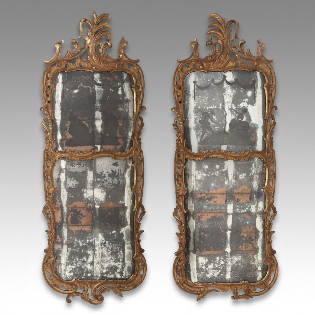 Pair of Louis XV Carved Giltwood Trumeau Mirrors