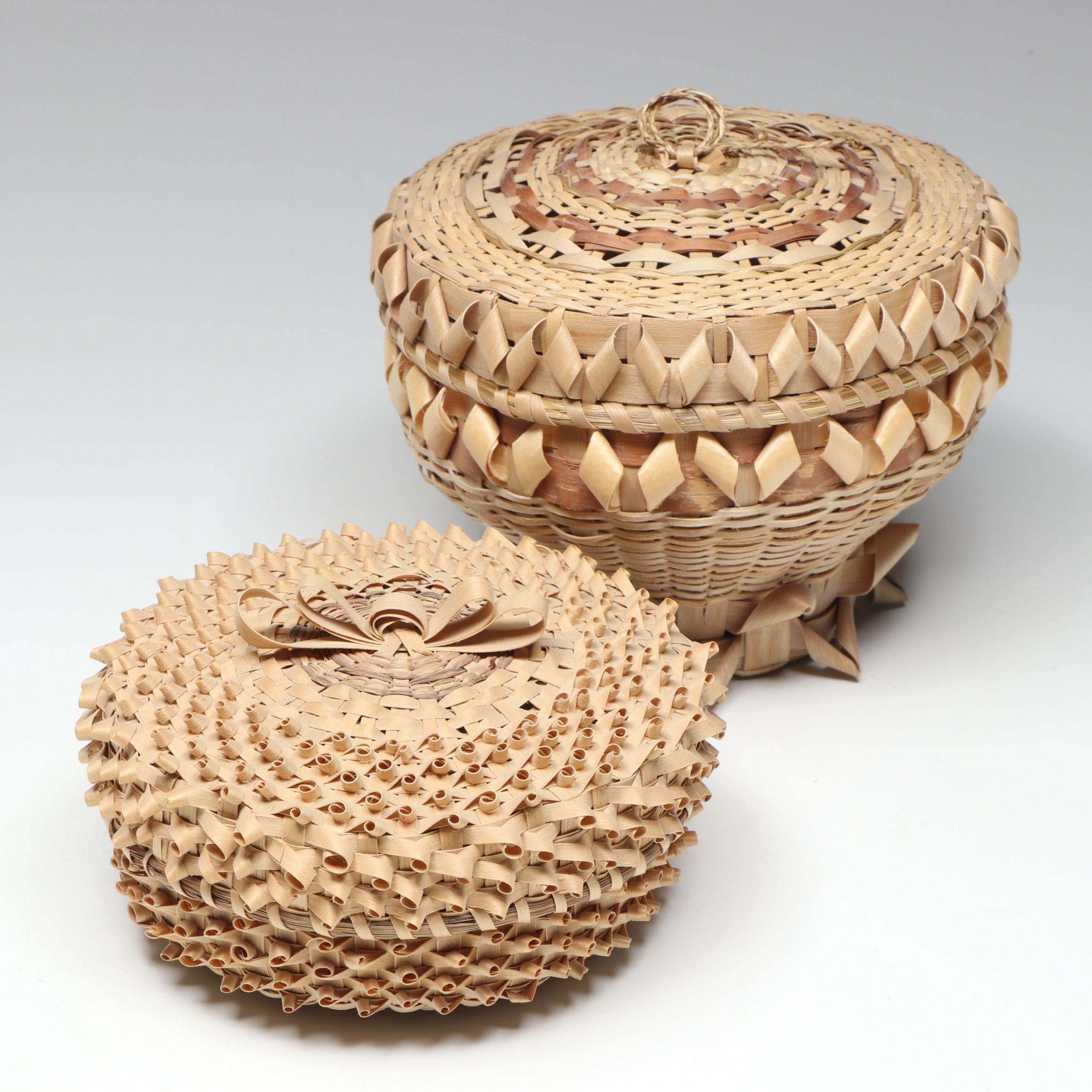 Rose Ann Bernard with Other Sweetgrass and White Ash Mi'kmaq Lidded Basket