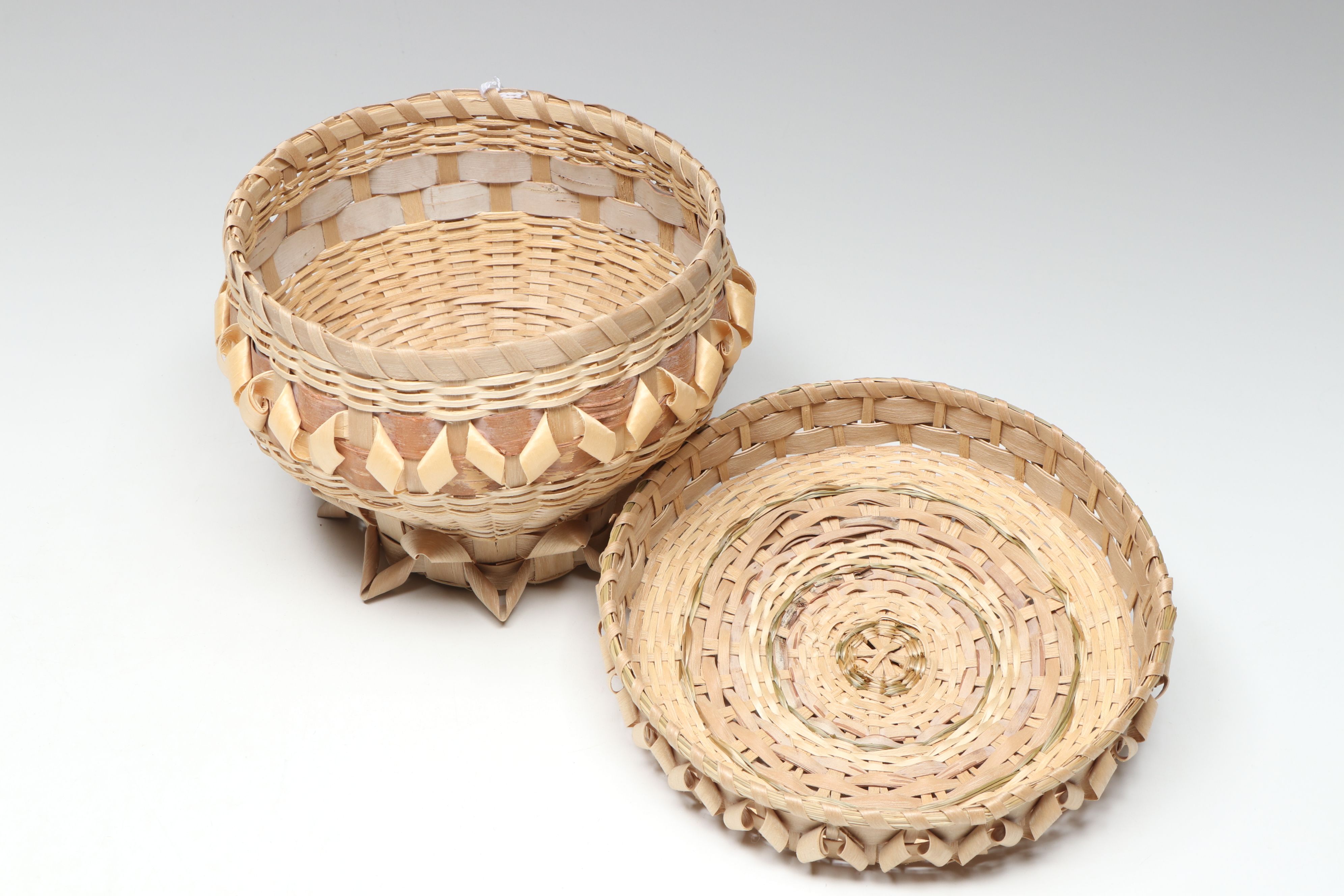 Rose Ann Bernard with Other Sweetgrass and White Ash Mi'kmaq Lidded Basket