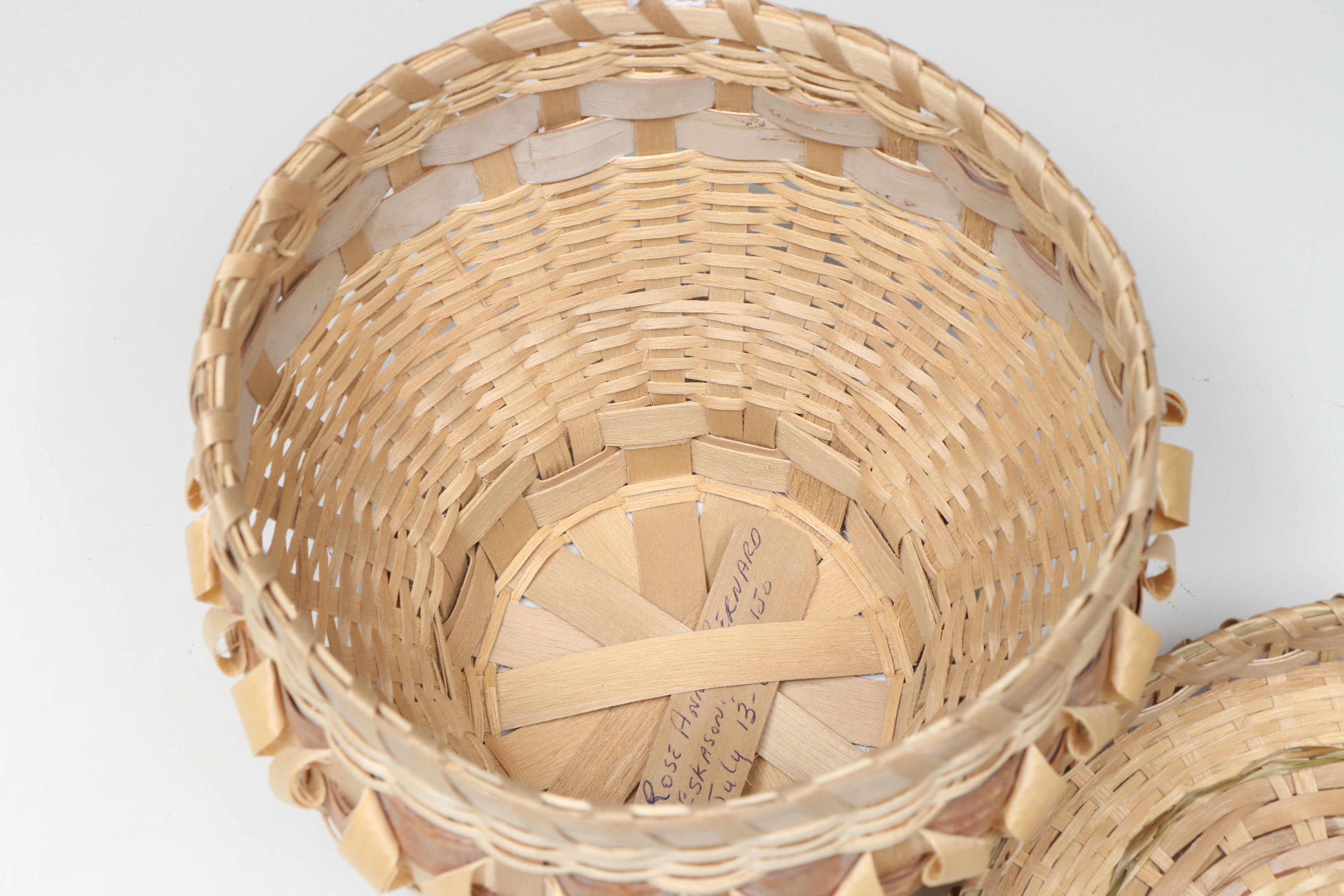 Rose Ann Bernard with Other Sweetgrass and White Ash Mi'kmaq Lidded Basket