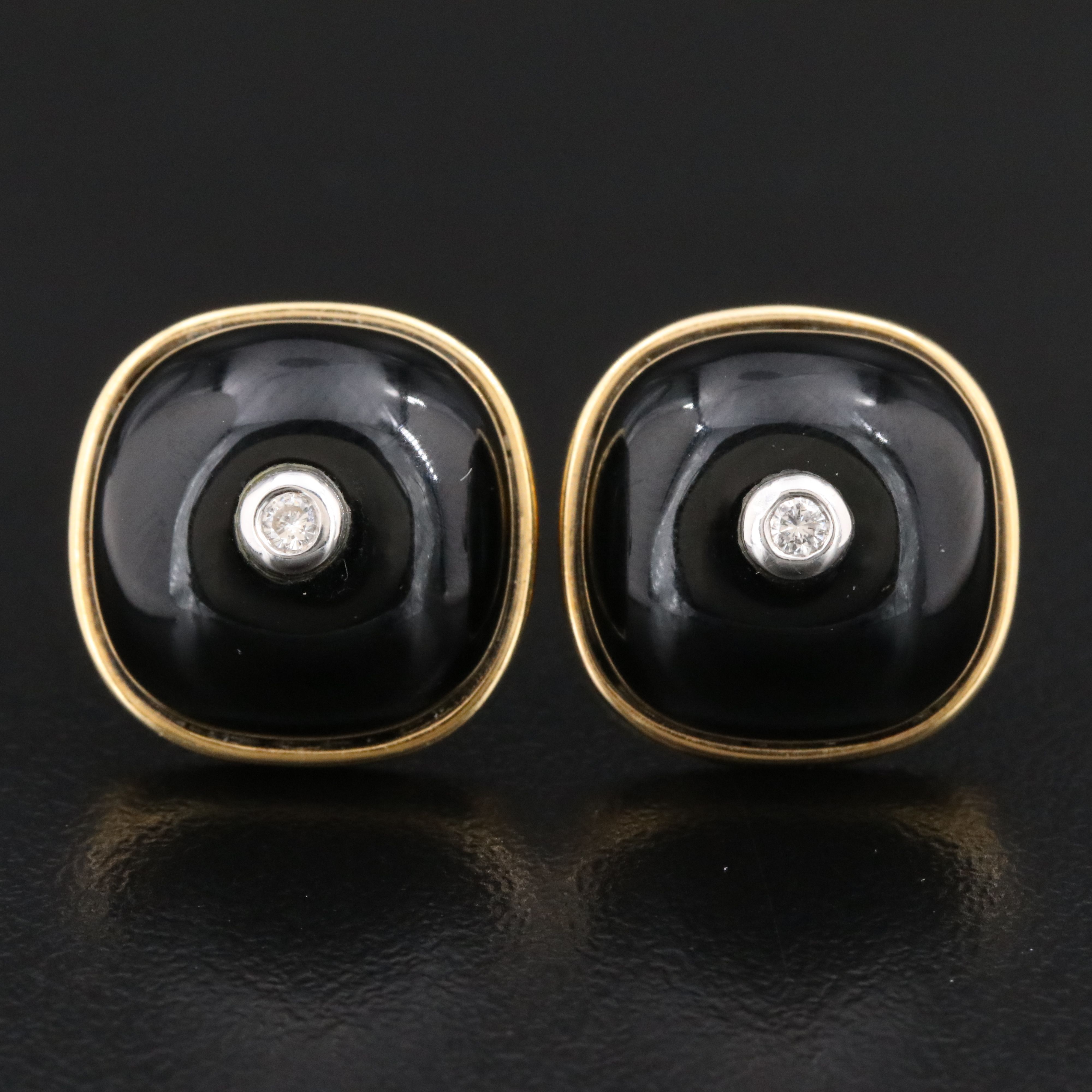 14K Black Onyx and Diamond Earrings
