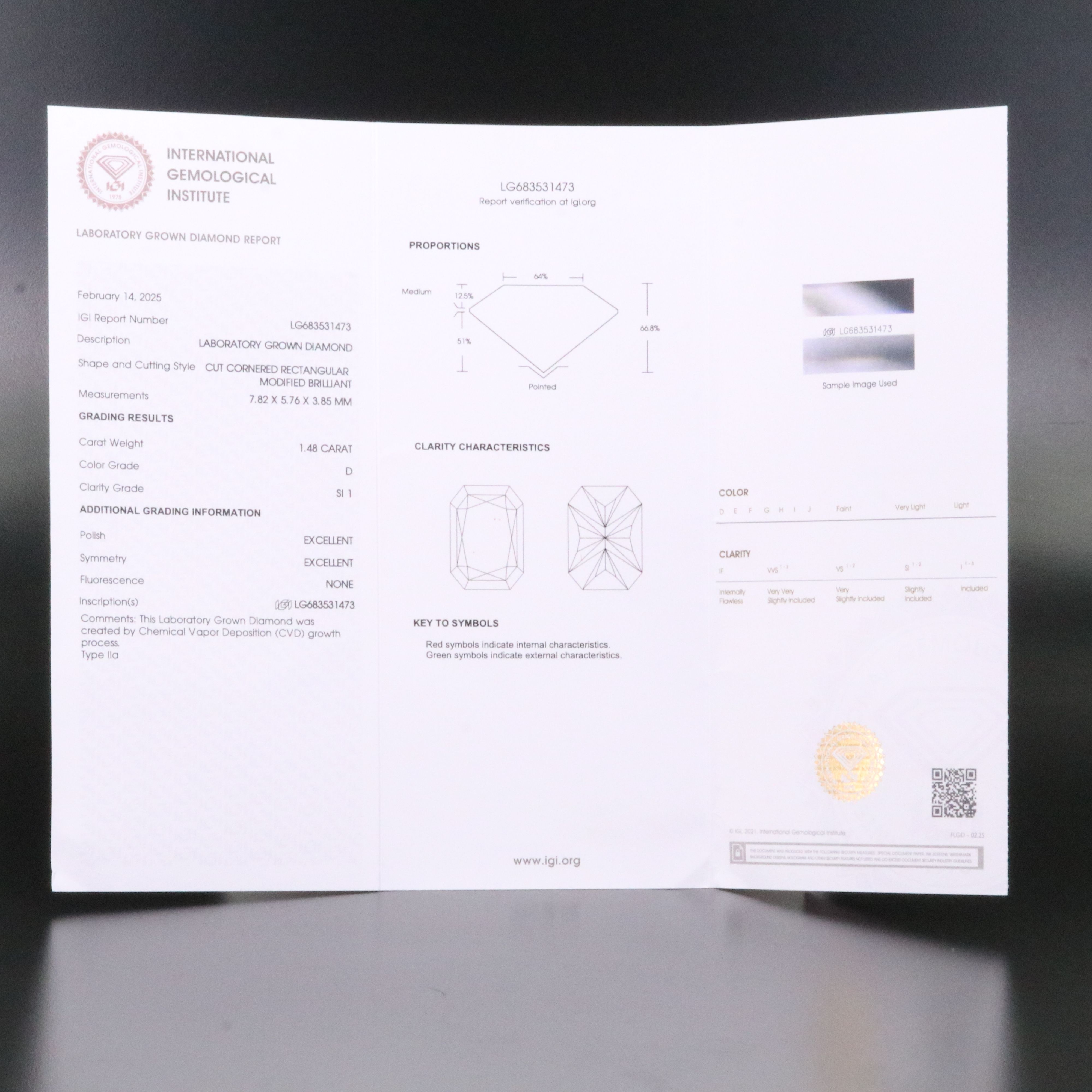 Loose 1.48 CT Lab Grown Diamond with IGI Report