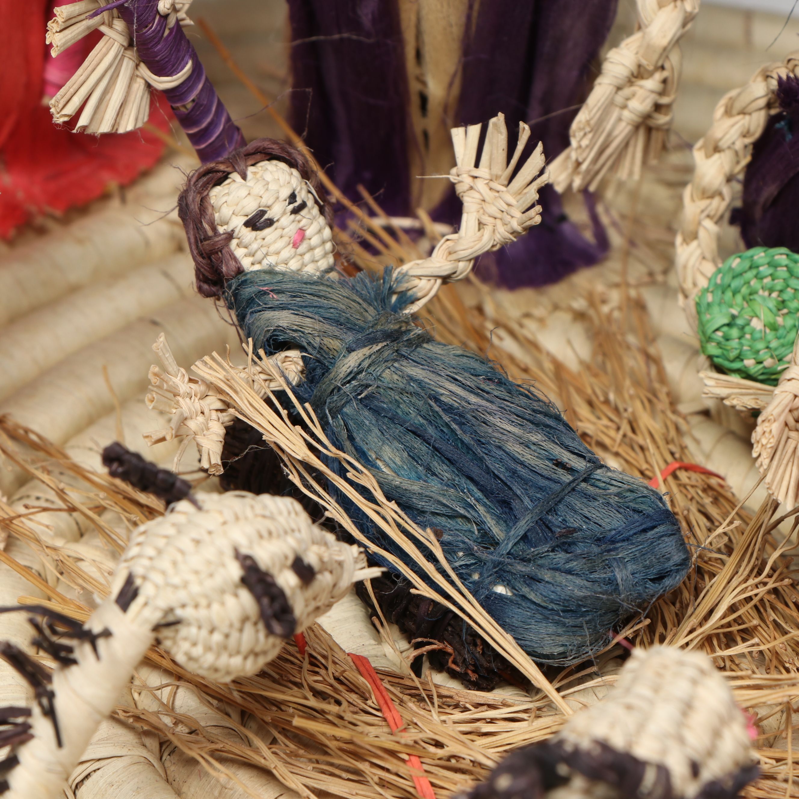 Panamanian Plant Fiber Nativity Scene with Other Basketry Figurines