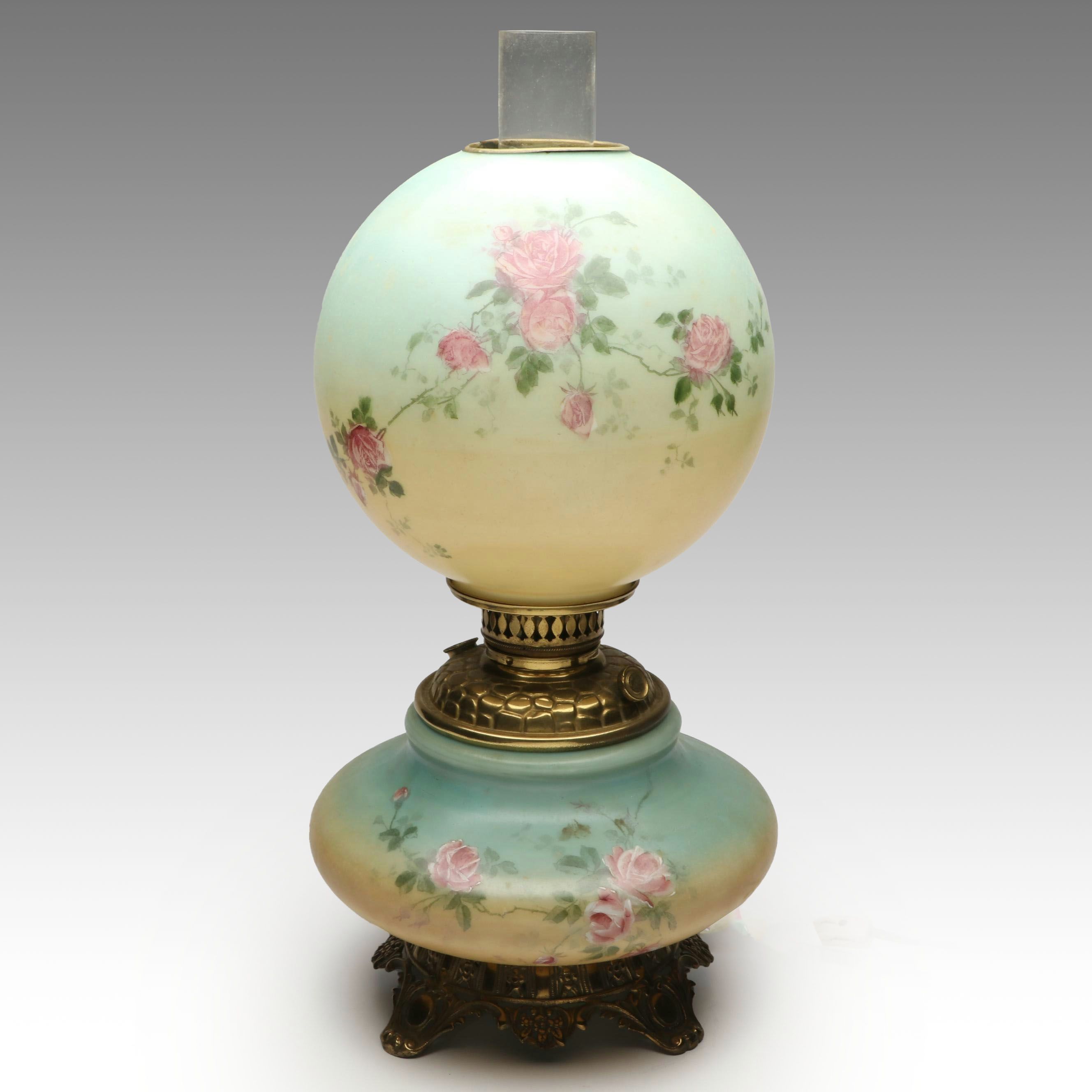 Victorian Style Hand-Painted Floral Parlor Lamp, 20th Century
