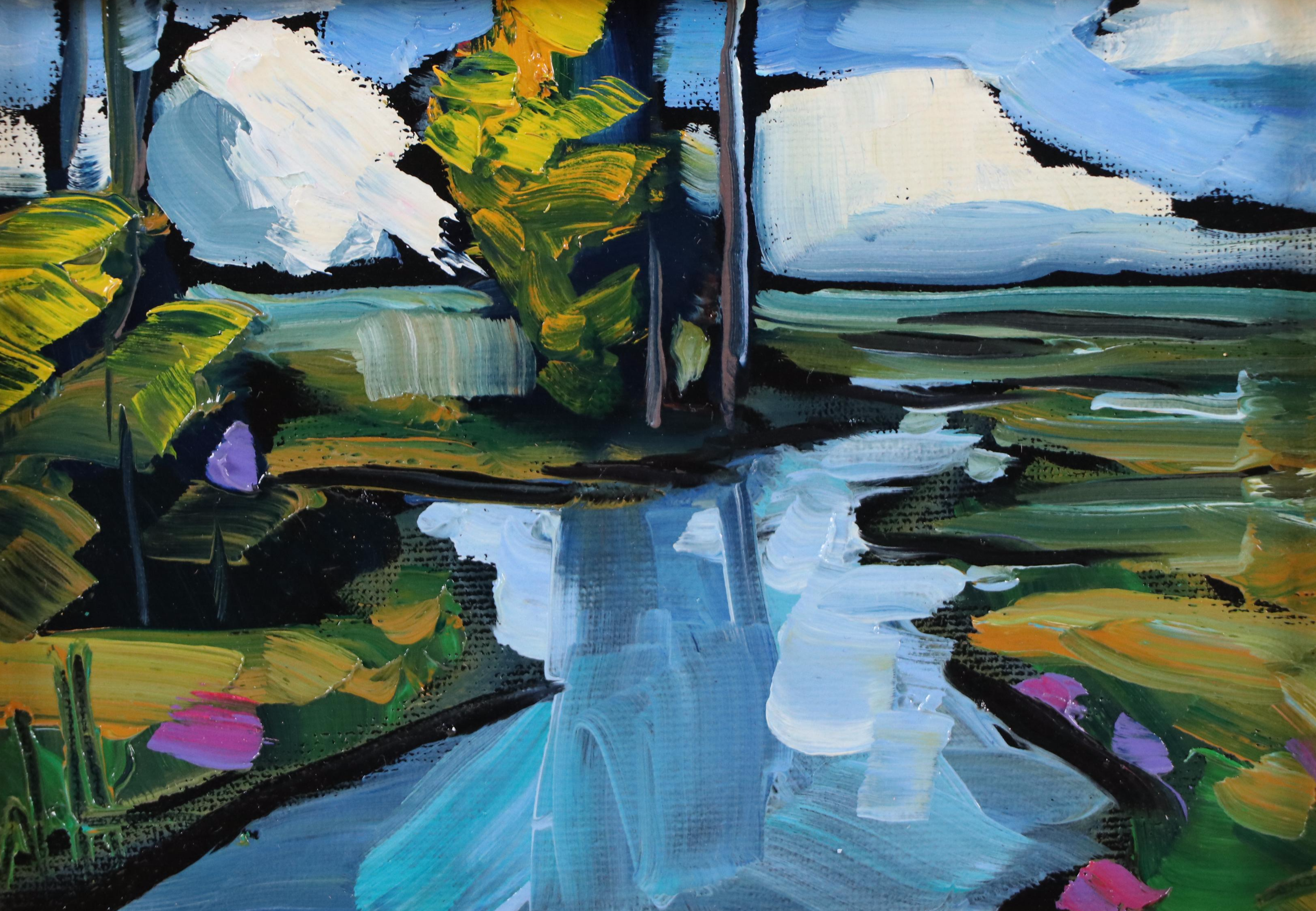 William Hawkins Abstract River Landscape Oil Painting