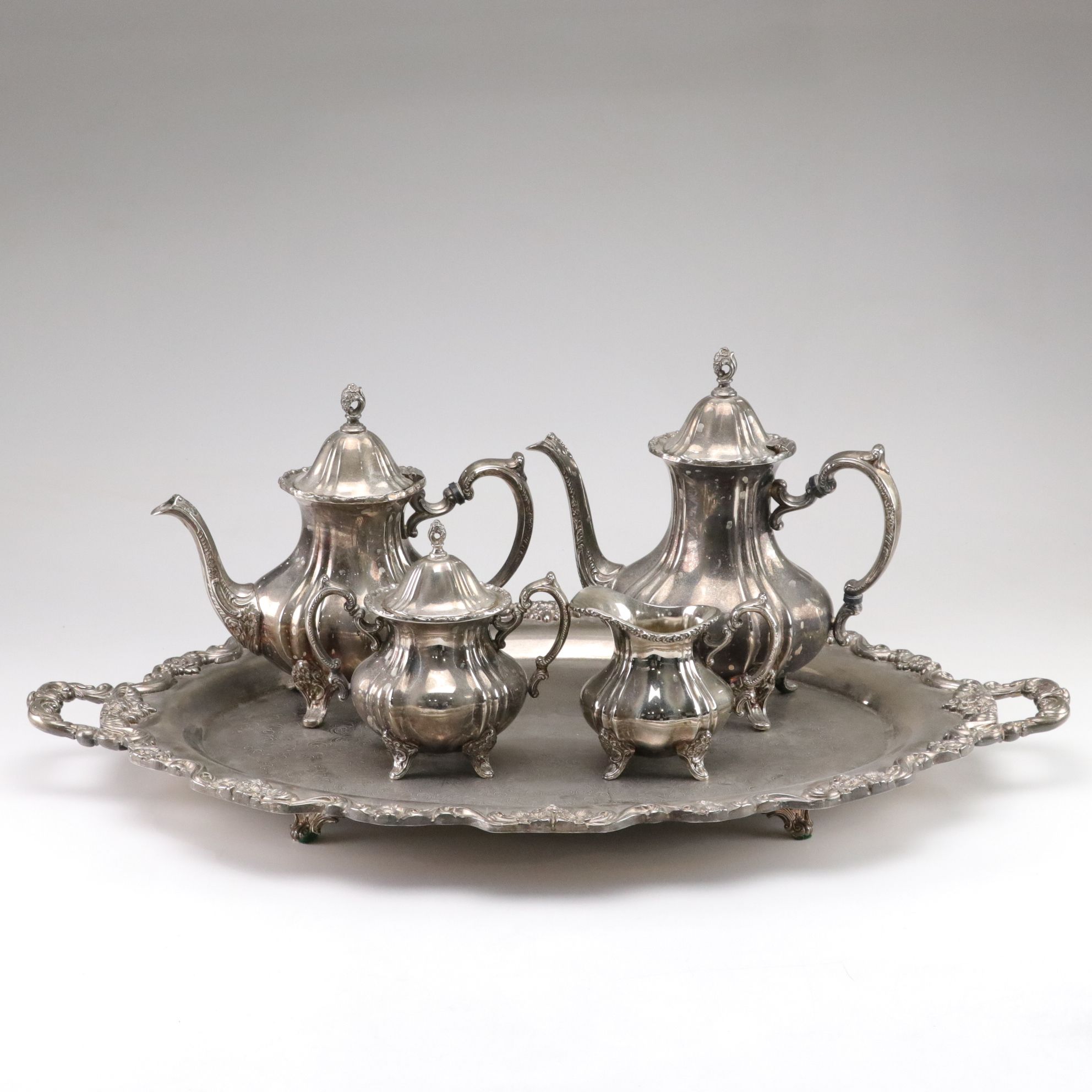 Towle "Grand Dutchess" Silver Plate Coffee and Tea Service and Serving Tray