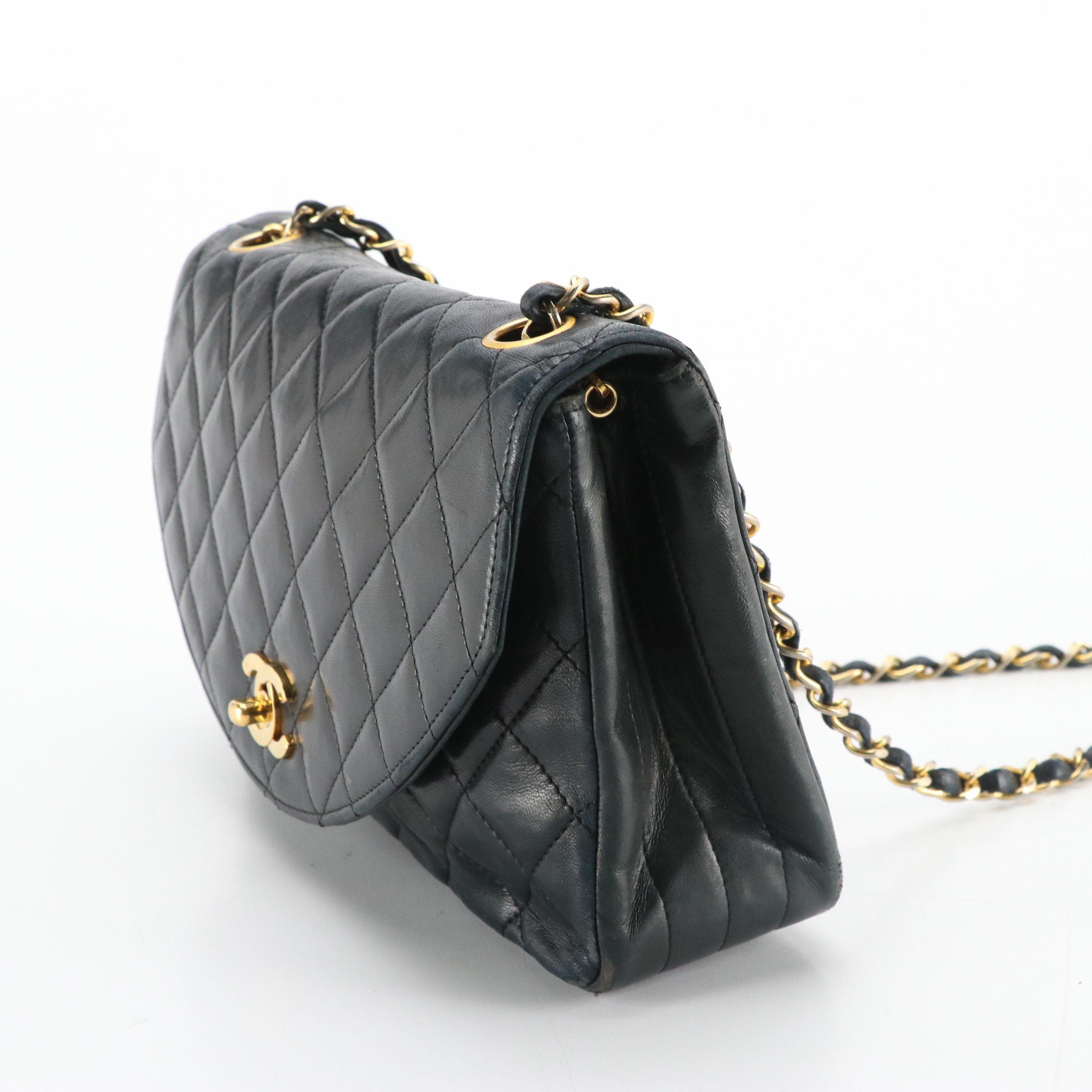 Chanel CC Round Flap Shoulder Bag in Quilted Lambskin Leather