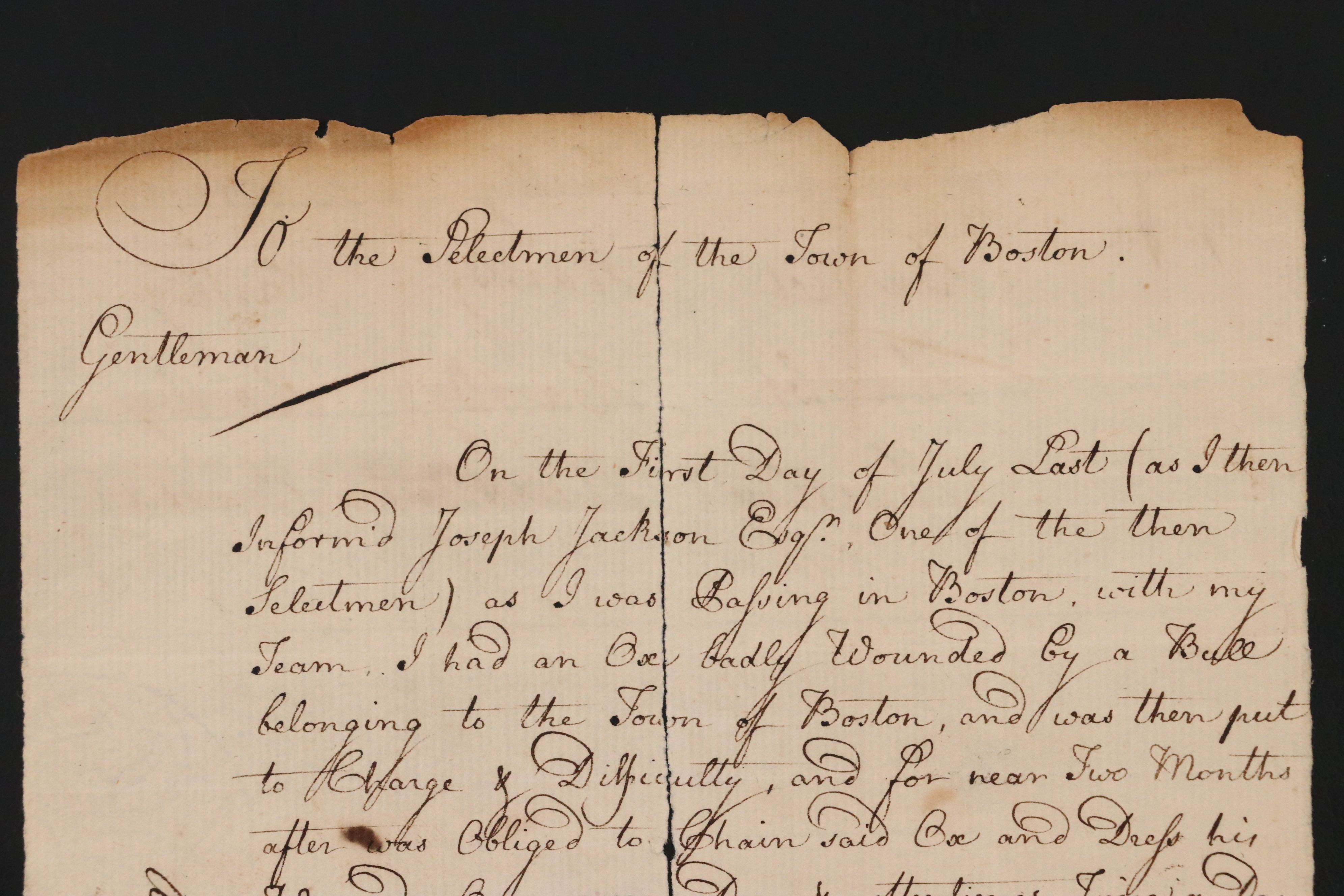 Antique 1761 Colonial Boston Petition Letter to Selectmen