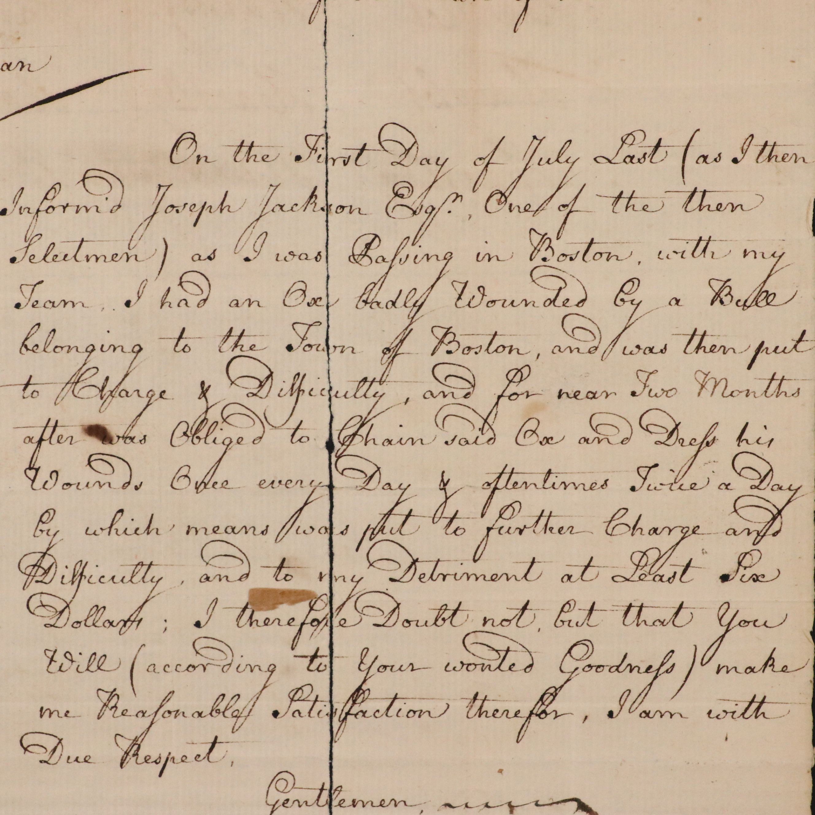 Antique 1761 Colonial Boston Petition Letter to Selectmen