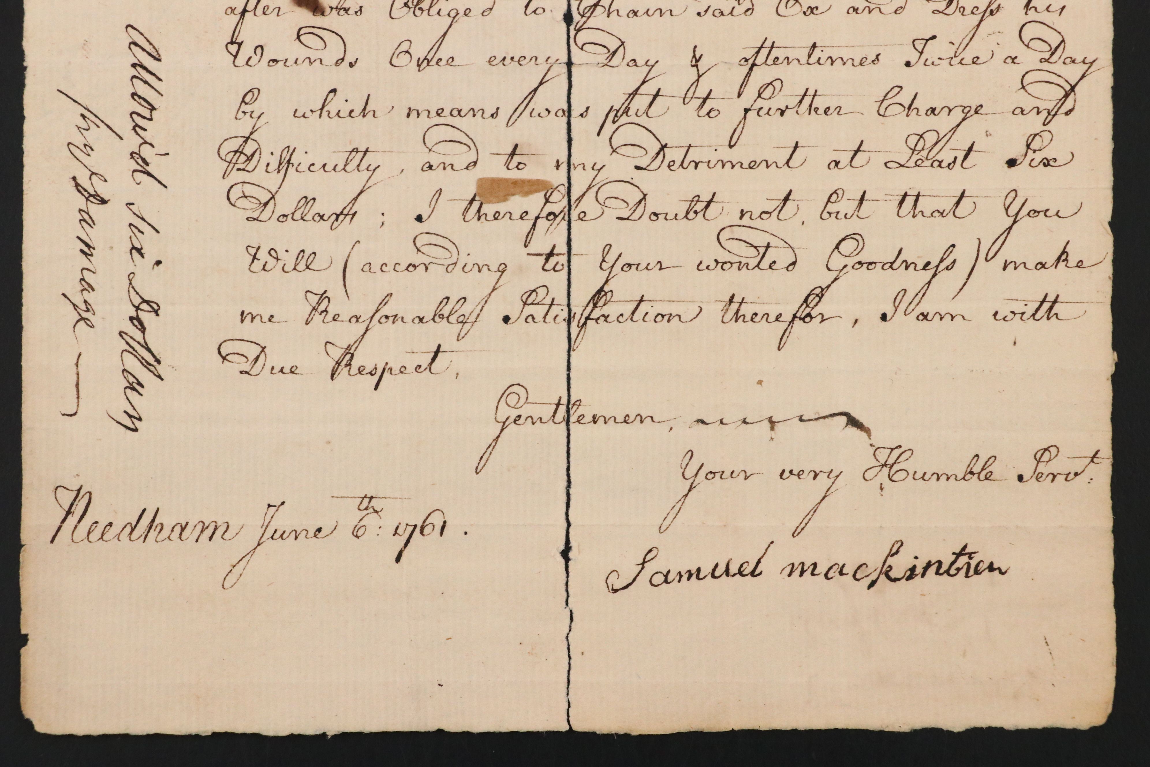 Antique 1761 Colonial Boston Petition Letter to Selectmen