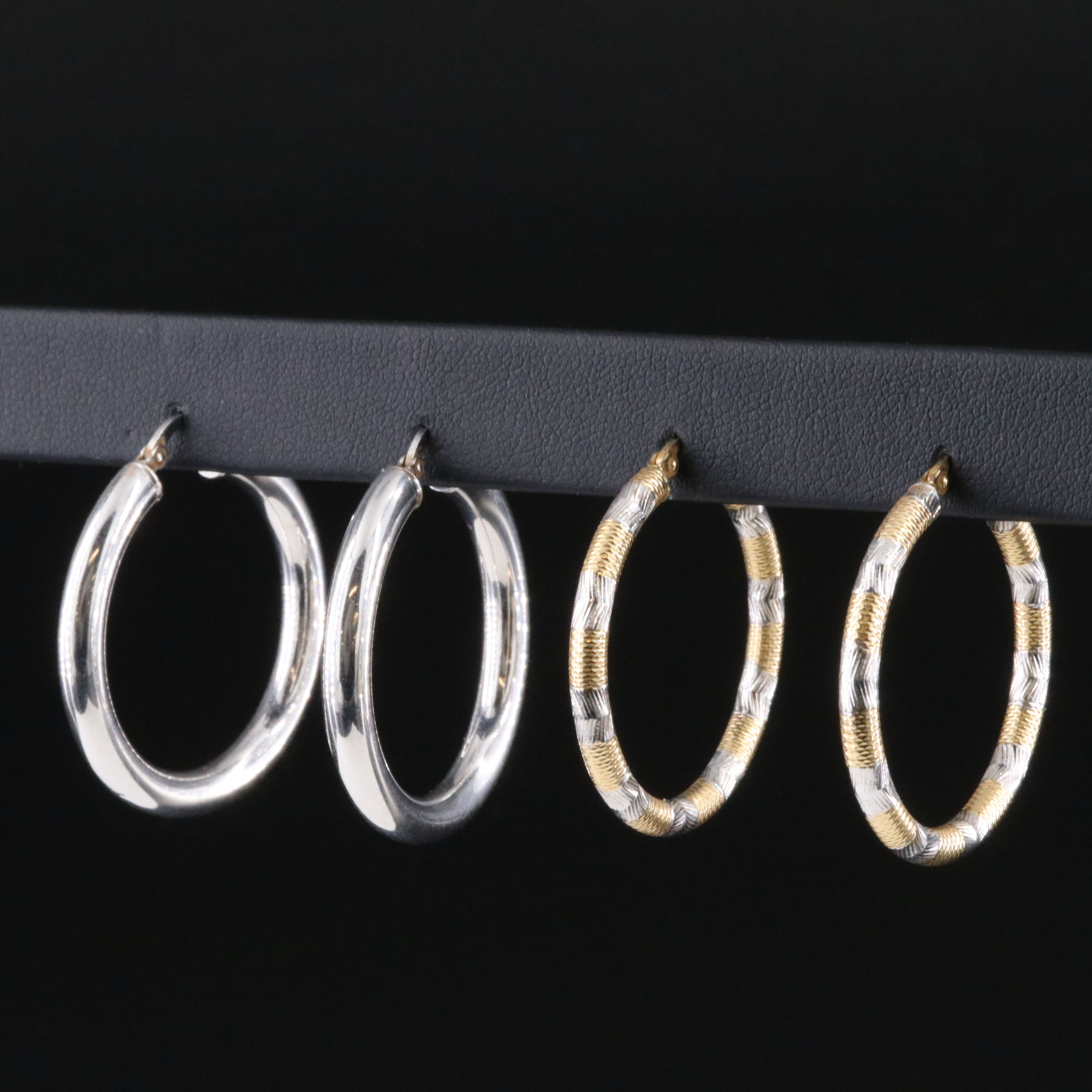 14K Hoop Earrings Featuring Two-Tone and Diamond-Cut Finish
