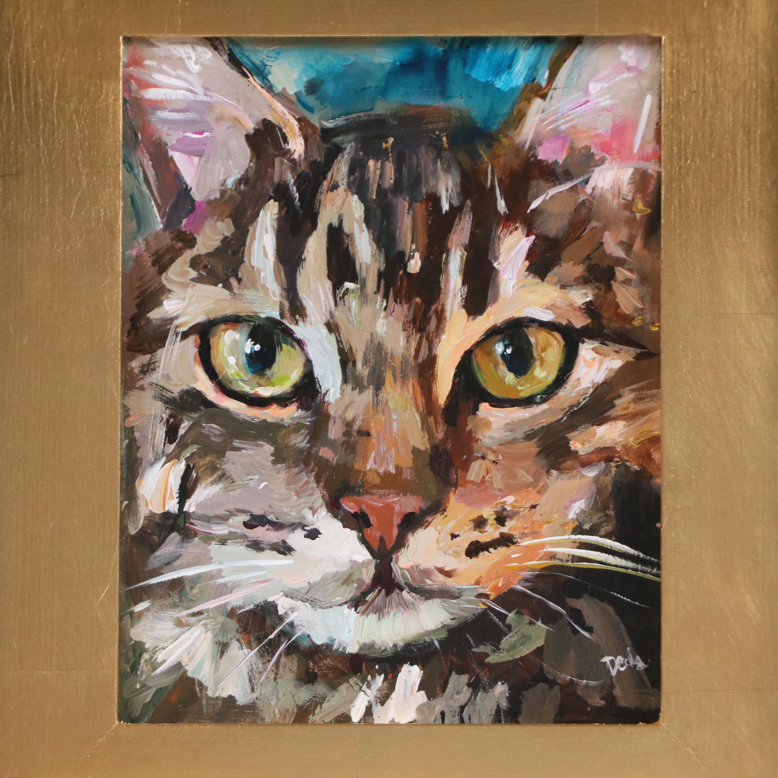 Adam Deda Cat Portrait Oil Painting "Olive Gaze," 2025