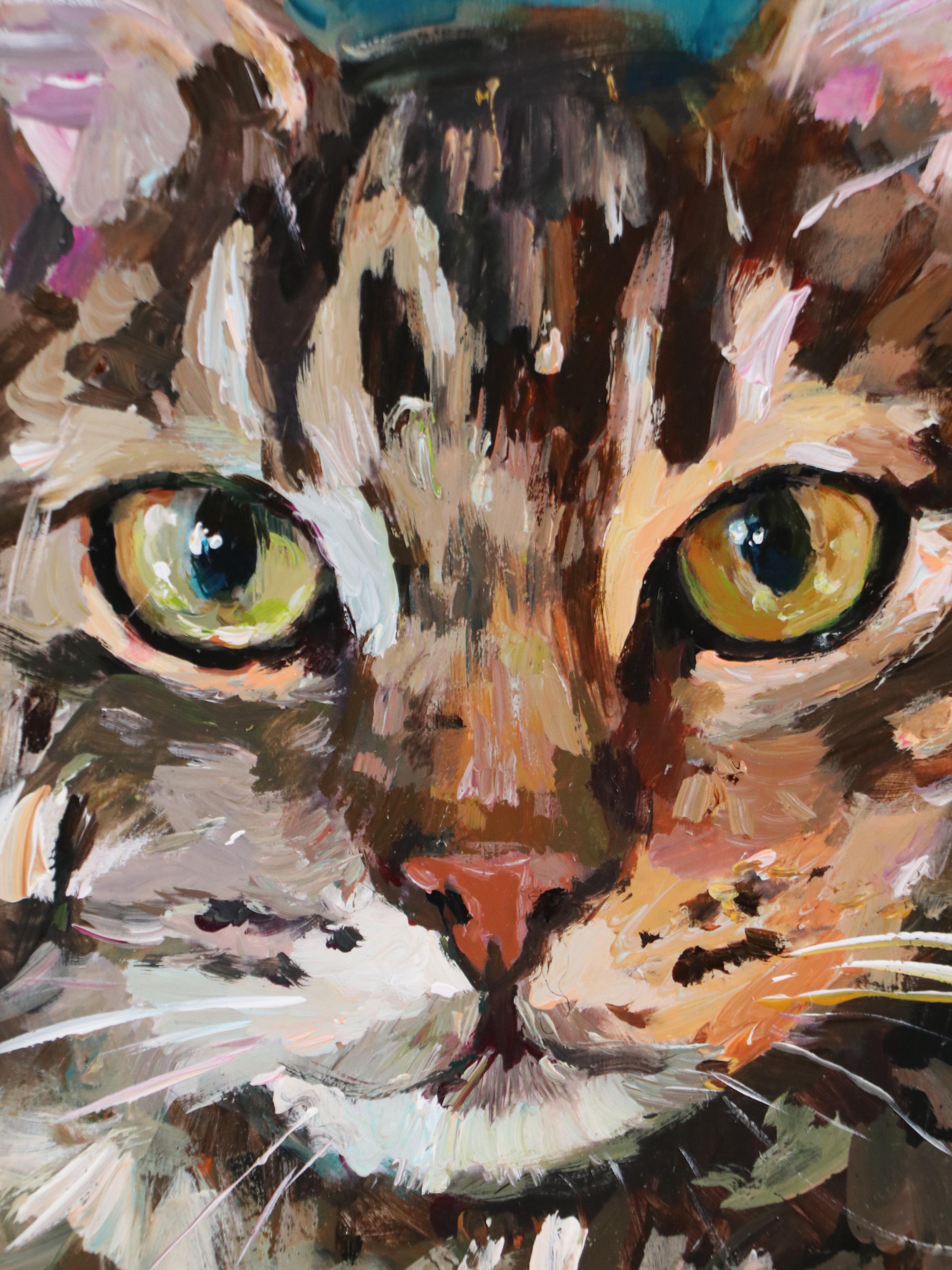 Adam Deda Cat Portrait Oil Painting "Olive Gaze," 2025