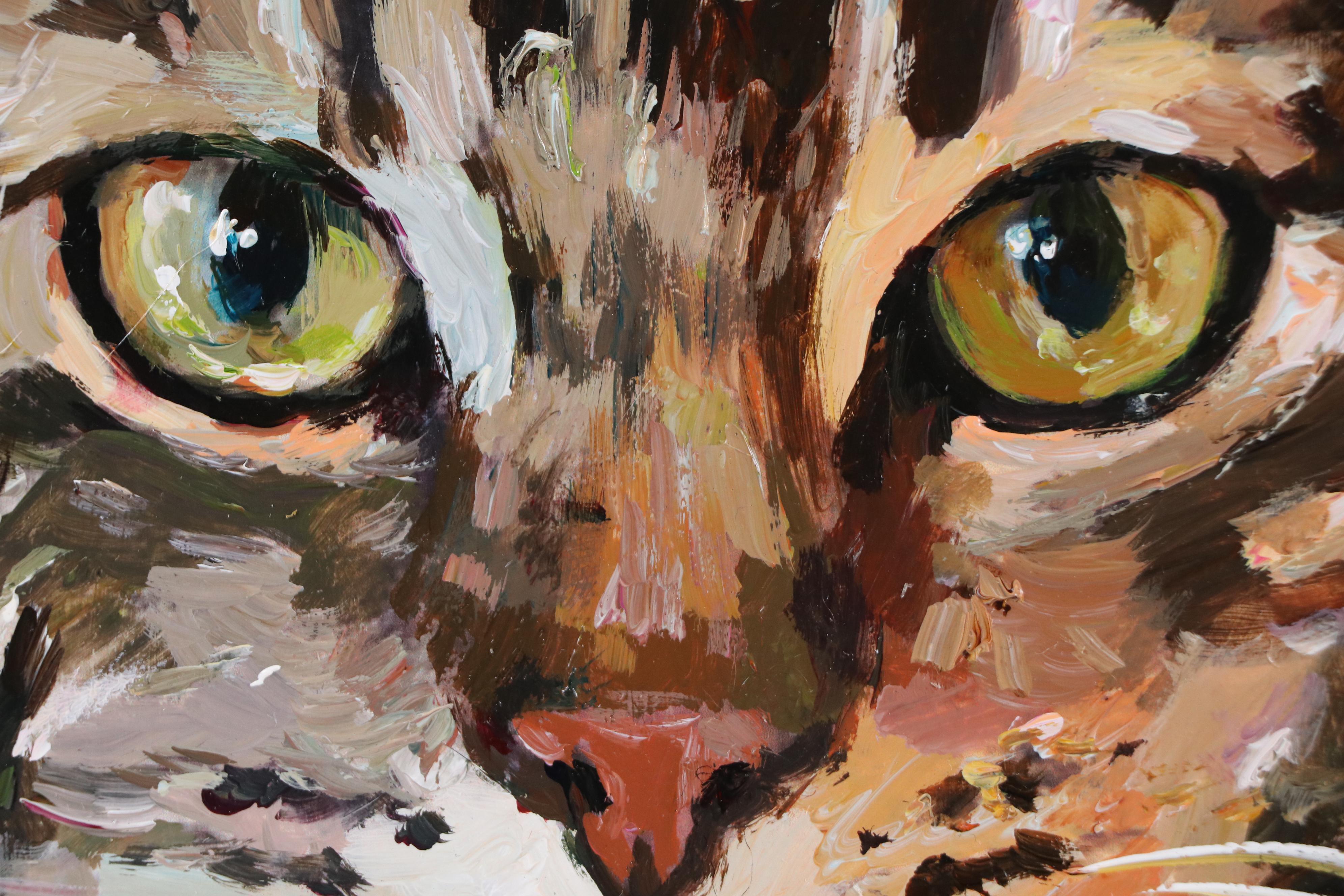 Adam Deda Cat Portrait Oil Painting "Olive Gaze," 2025