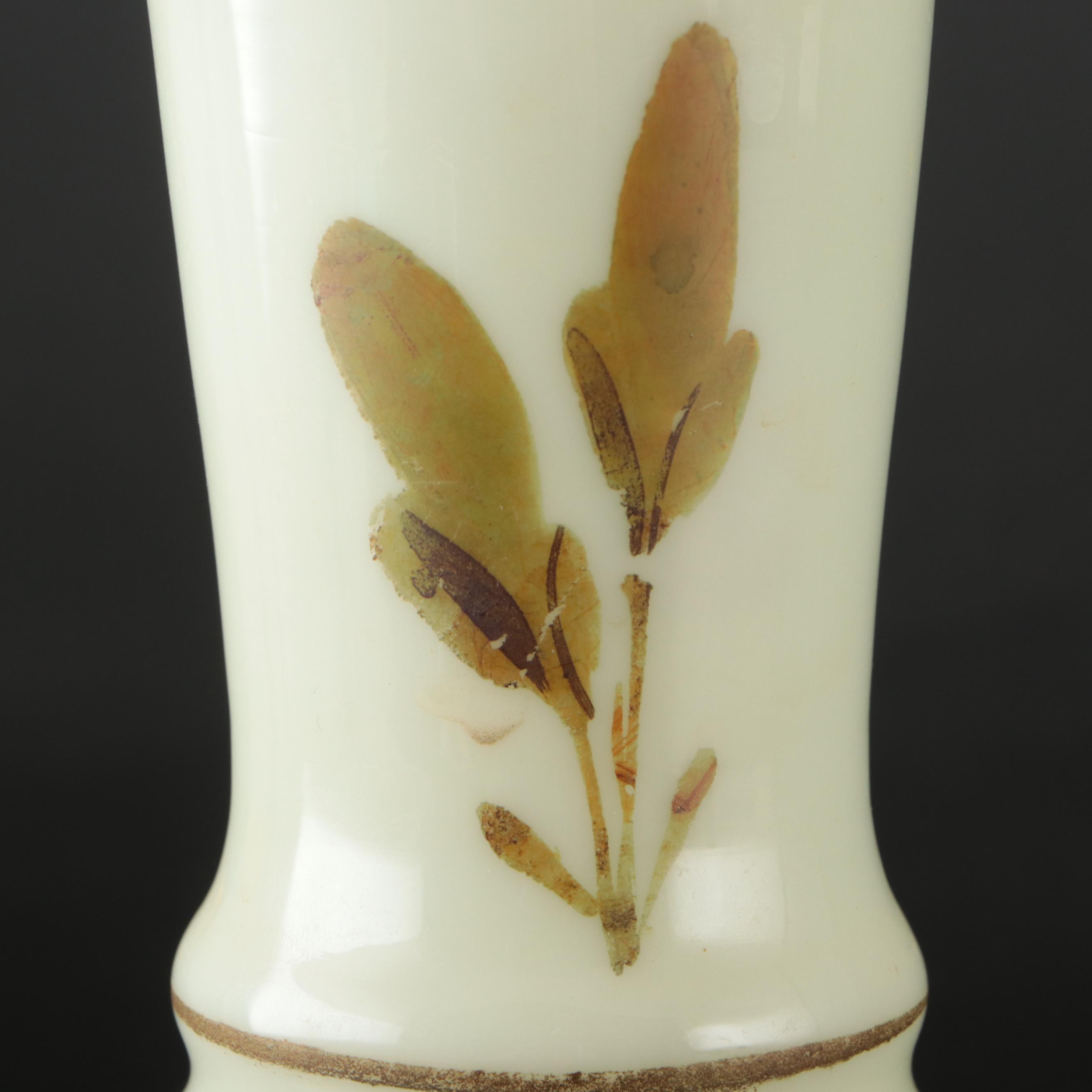 Victorian Hand-Painted Floral Opaque Bristol Glass Vase