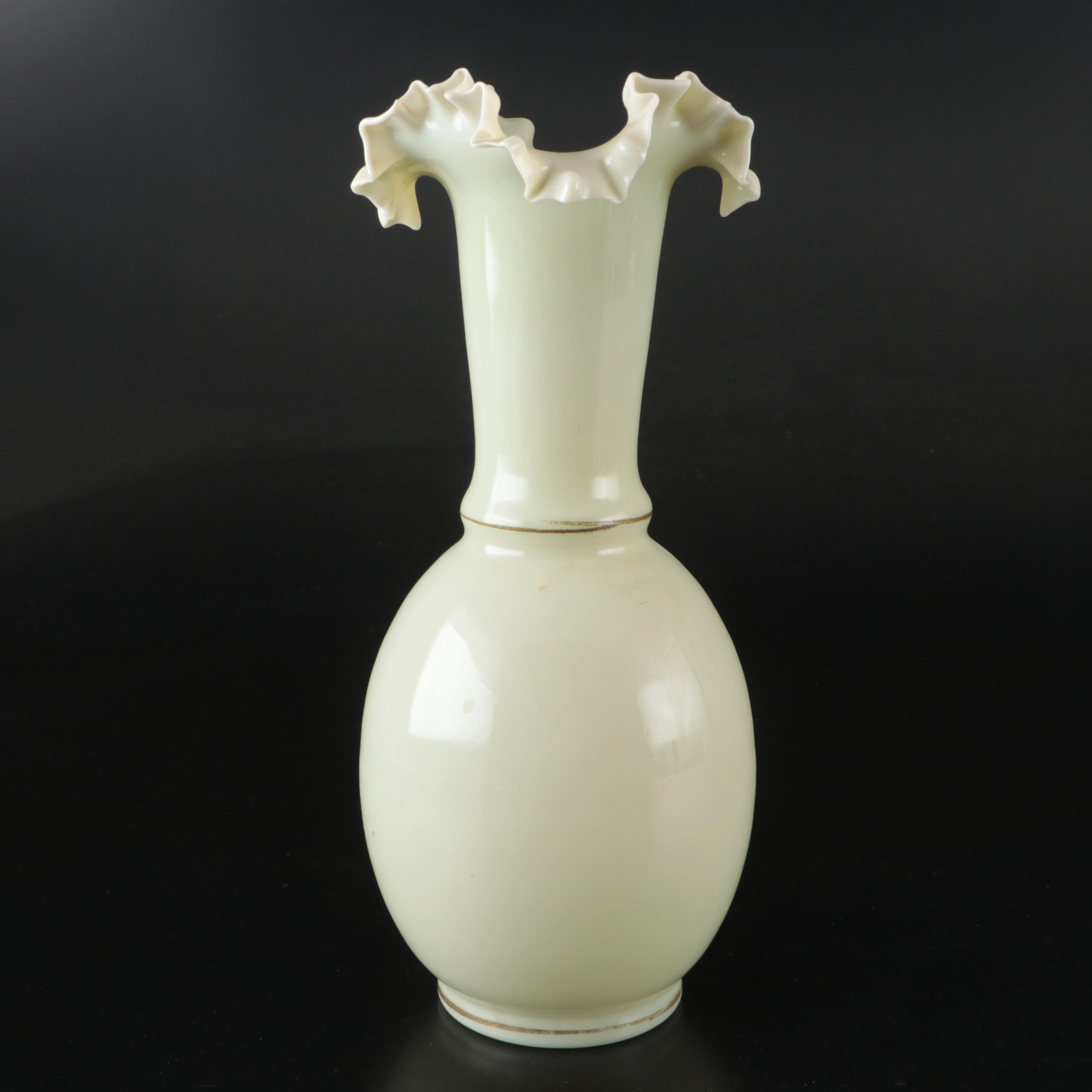 Victorian Hand-Painted Floral Opaque Bristol Glass Vase