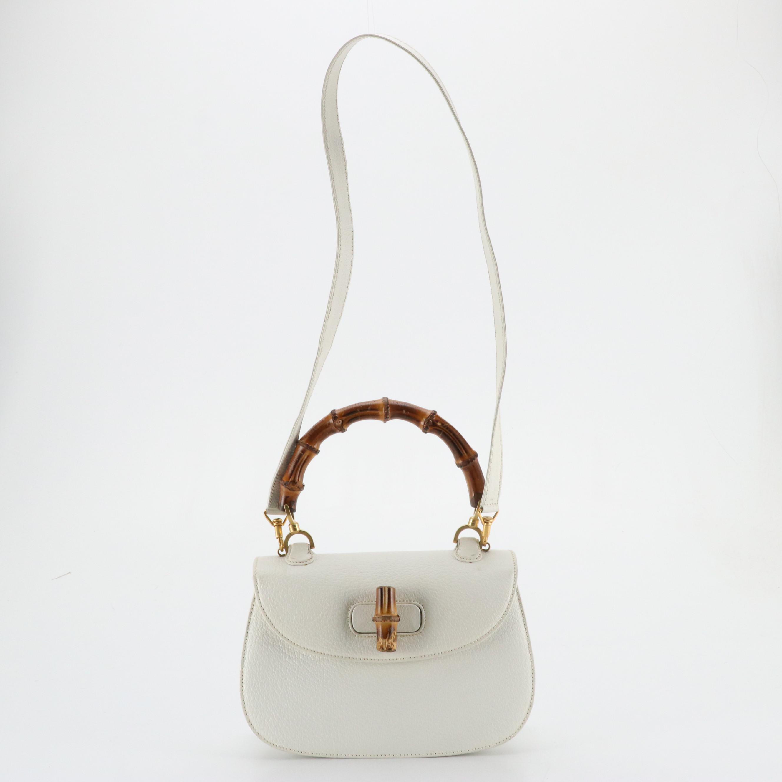 Gucci Bamboo White Cinghiale Leather Two-Way Bag