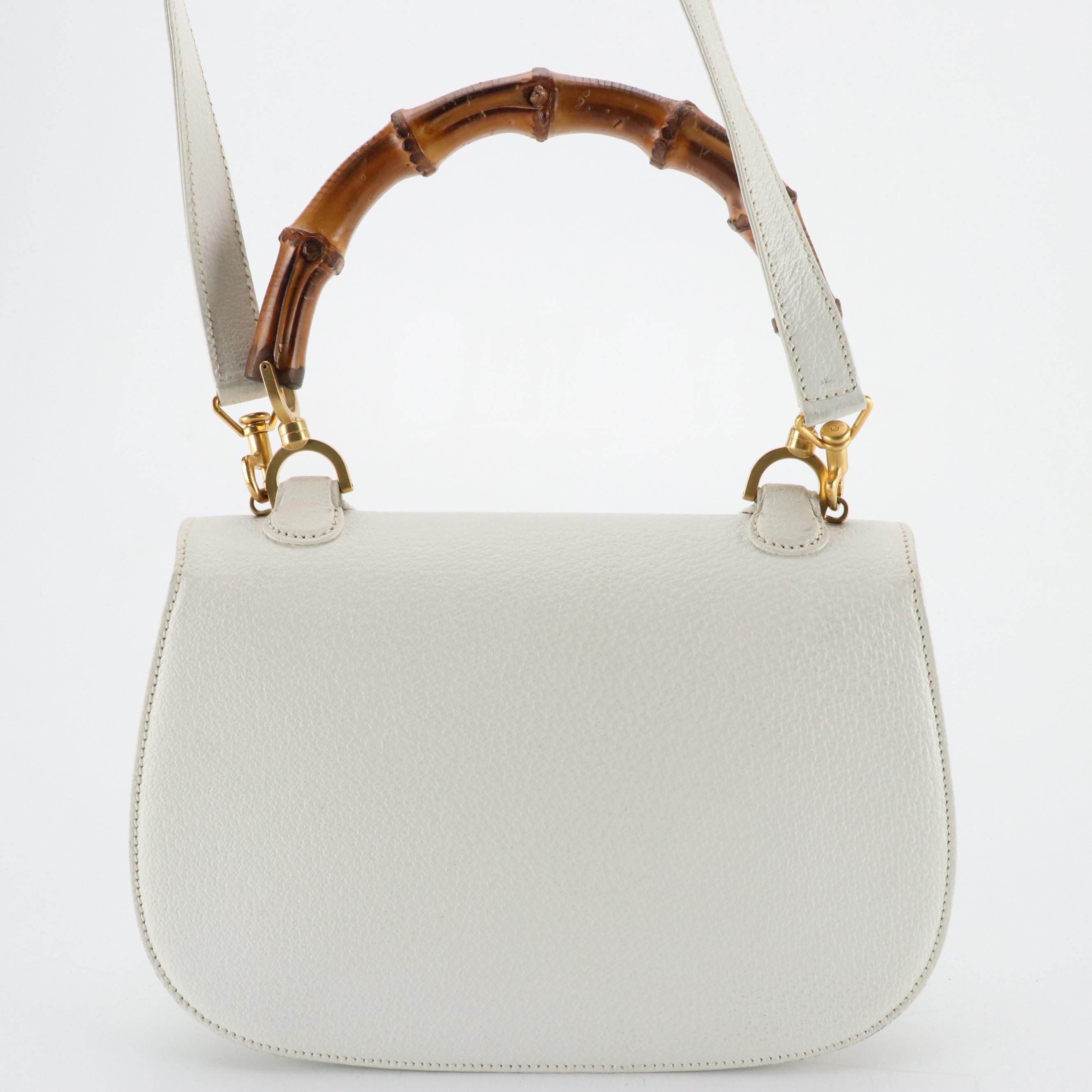 Gucci Bamboo White Cinghiale Leather Two-Way Bag