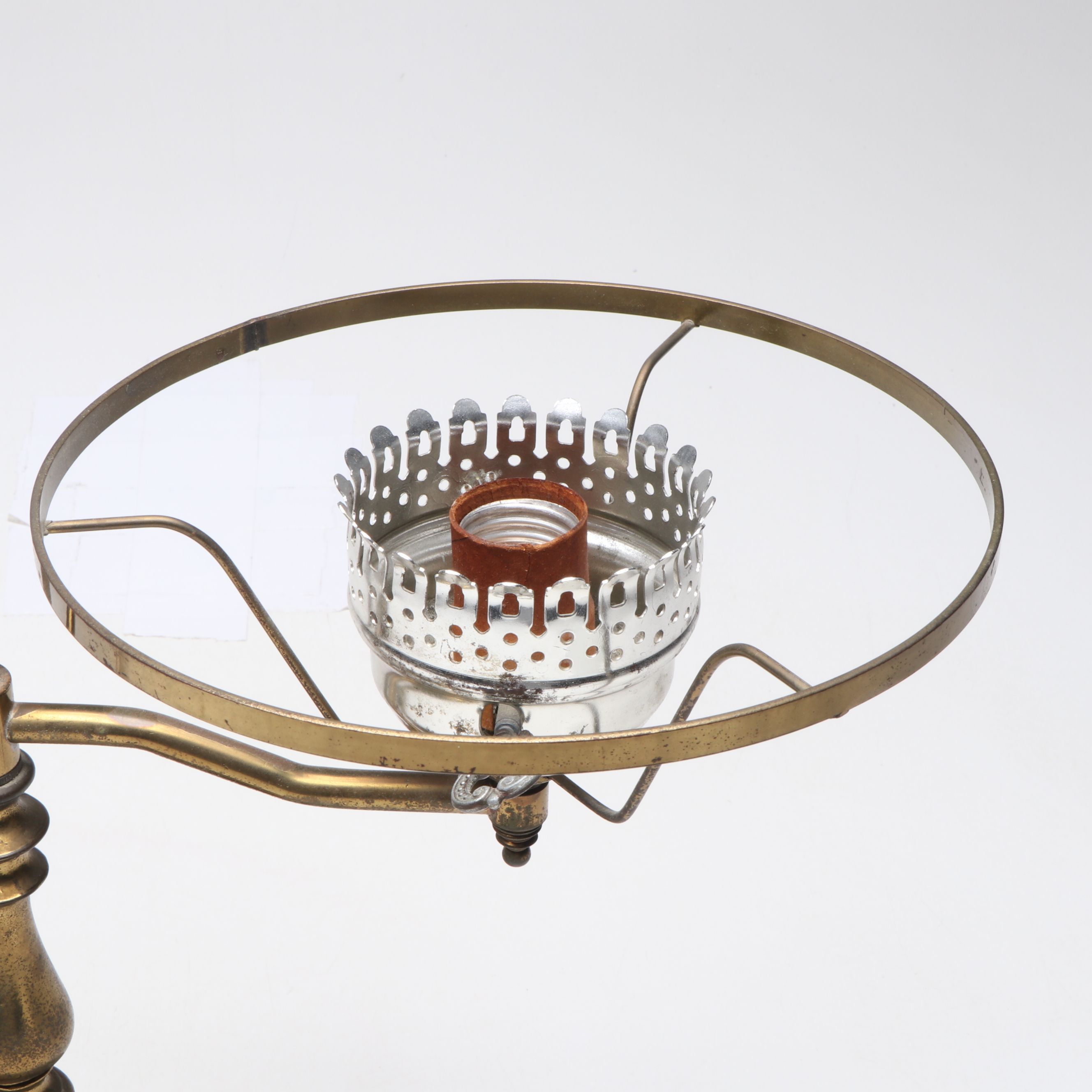 Brass Offset Arm Student Lamp with Milk Glass Shade, Vintage