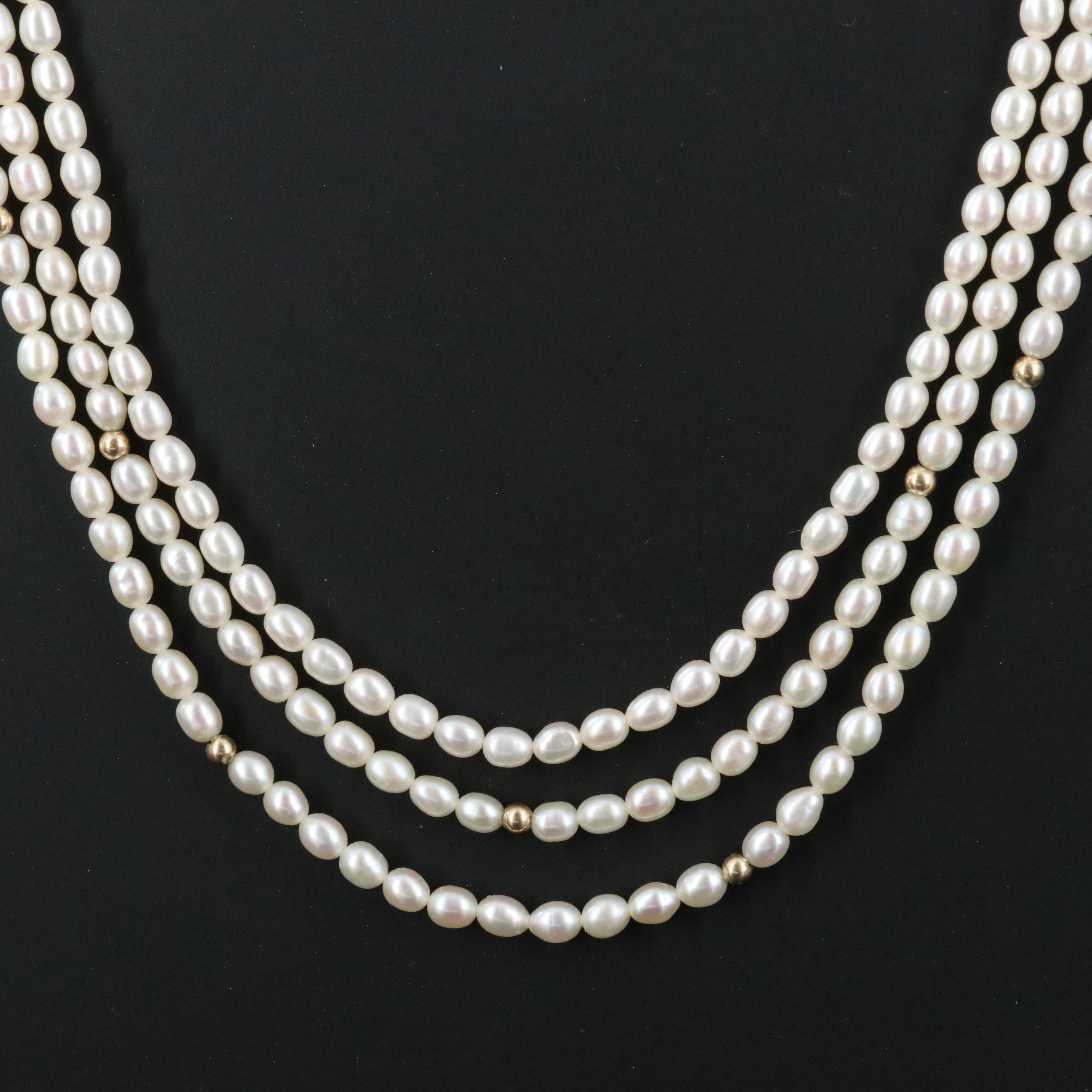 14K Triple Strand Pearl Necklace