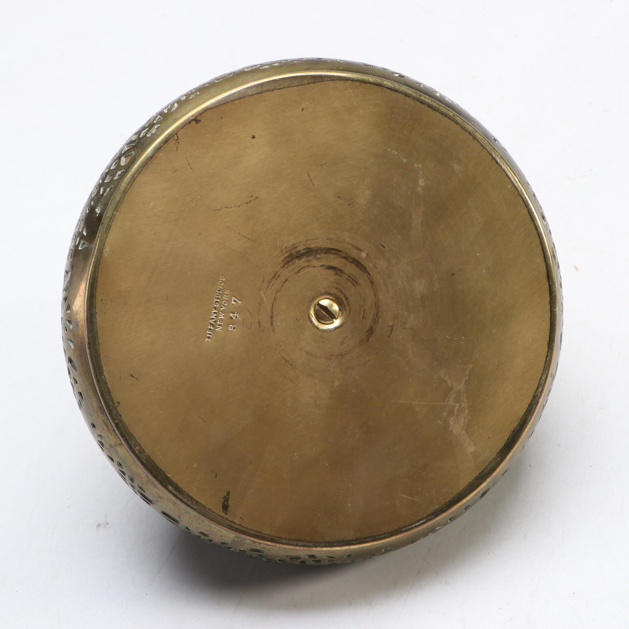 Tiffany Studios "Pine Needle" Bronze d'Or and Glass Inkwell