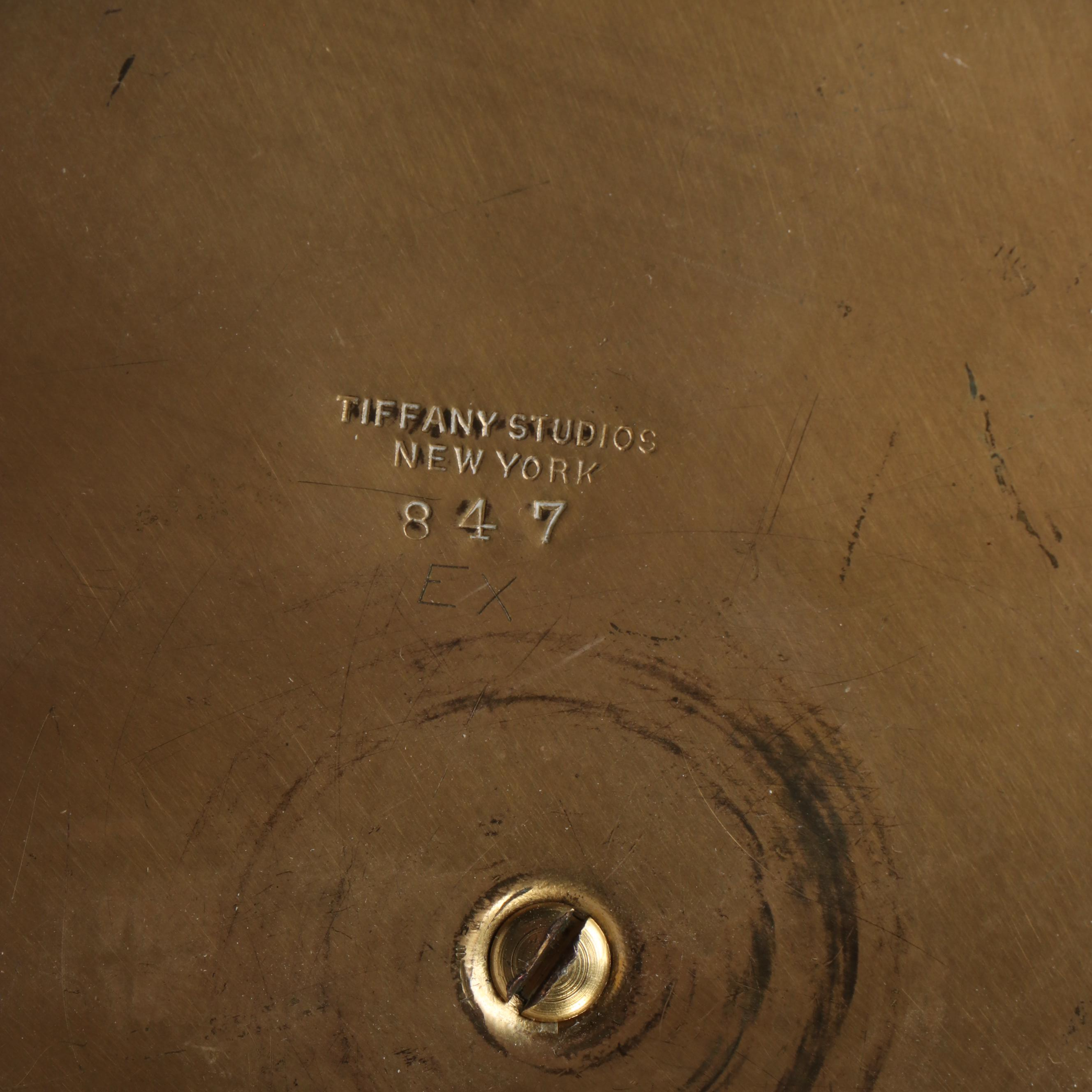 Tiffany Studios "Pine Needle" Bronze d'Or and Glass Inkwell