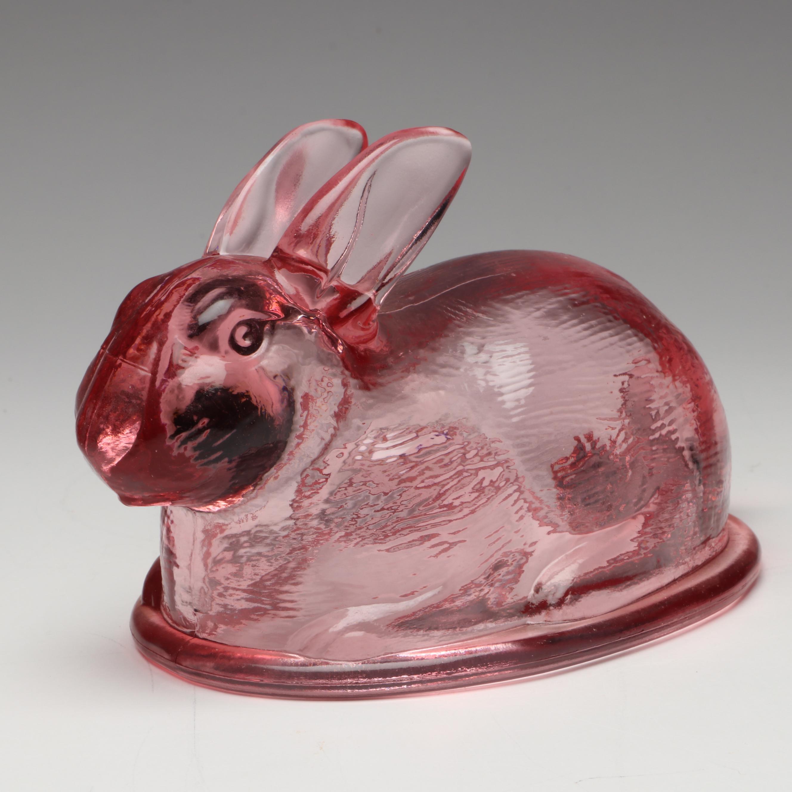 Pink and Amethyst Blown Glass Pitchers and Cruet with EAPG Plate and Bowls