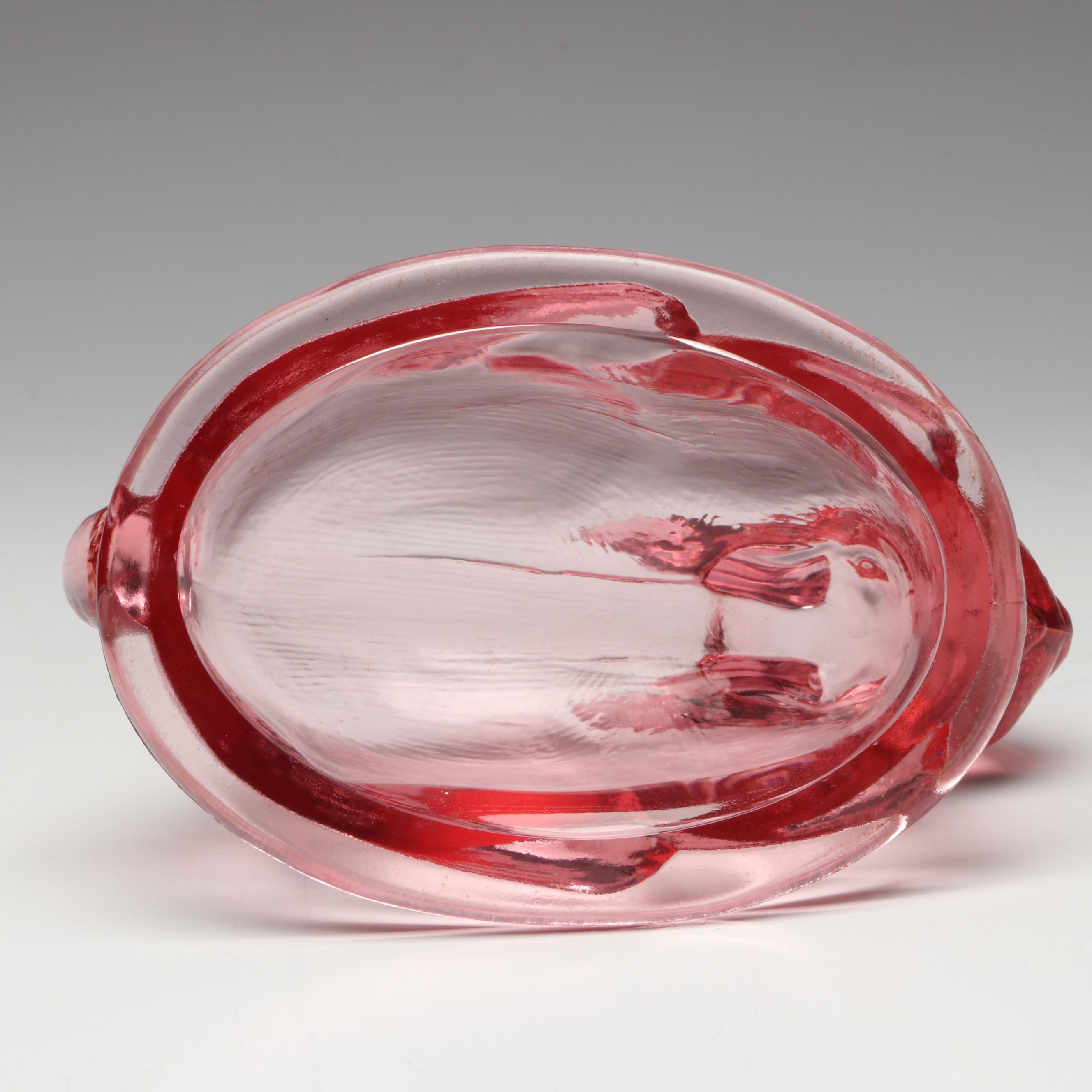 Pink and Amethyst Blown Glass Pitchers and Cruet with EAPG Plate and Bowls