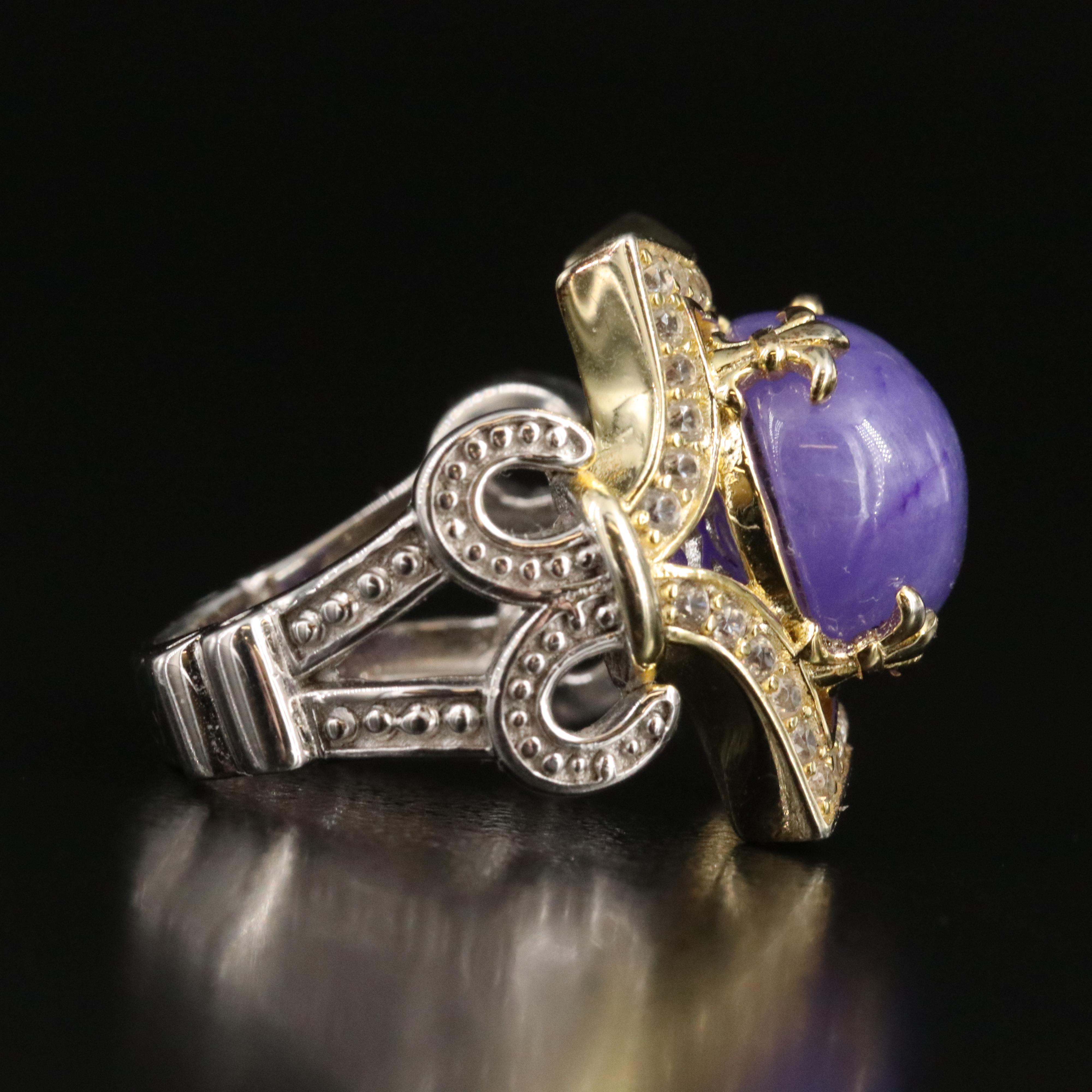 Sterling Jadeite and White Zircon Ring