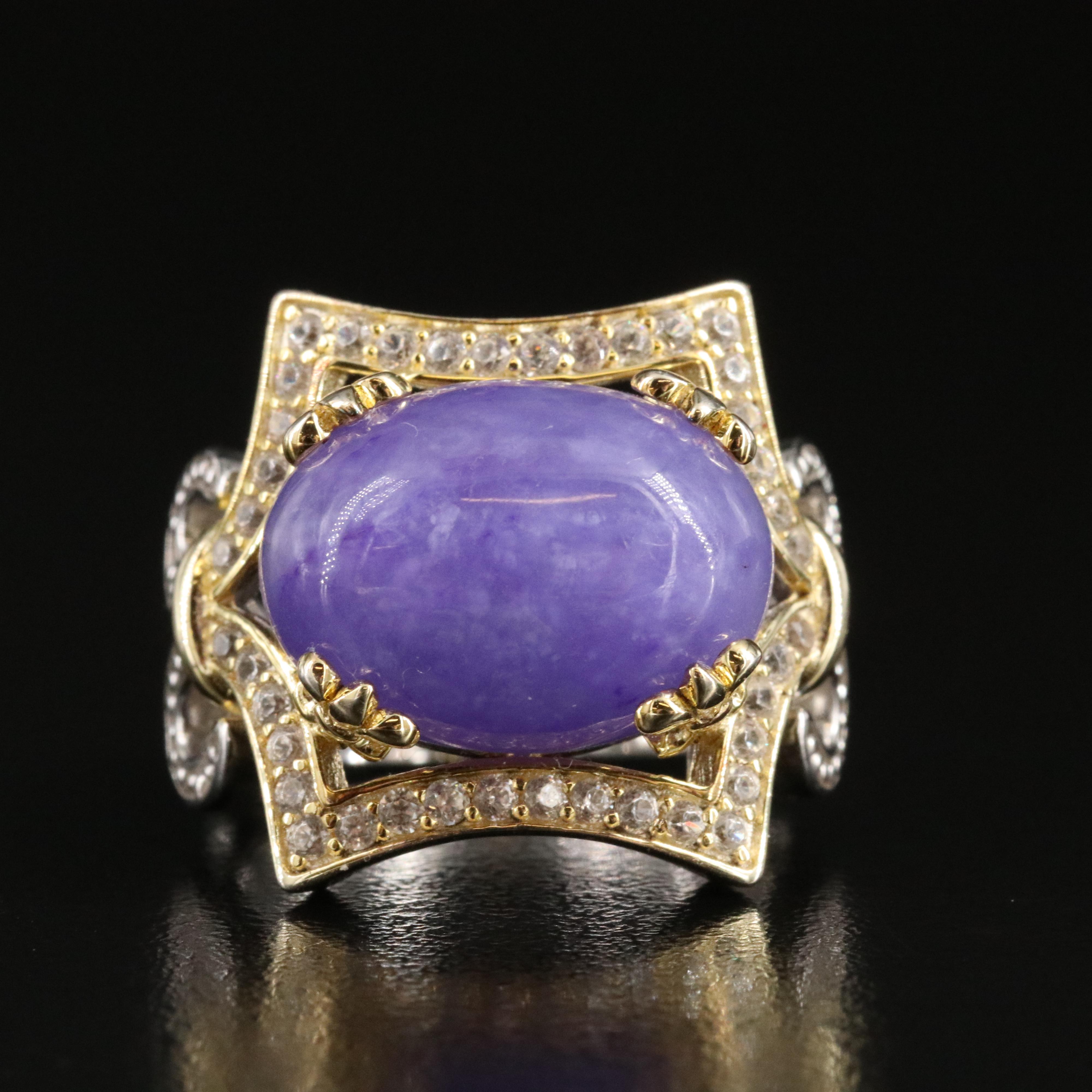 Sterling Jadeite and White Zircon Ring