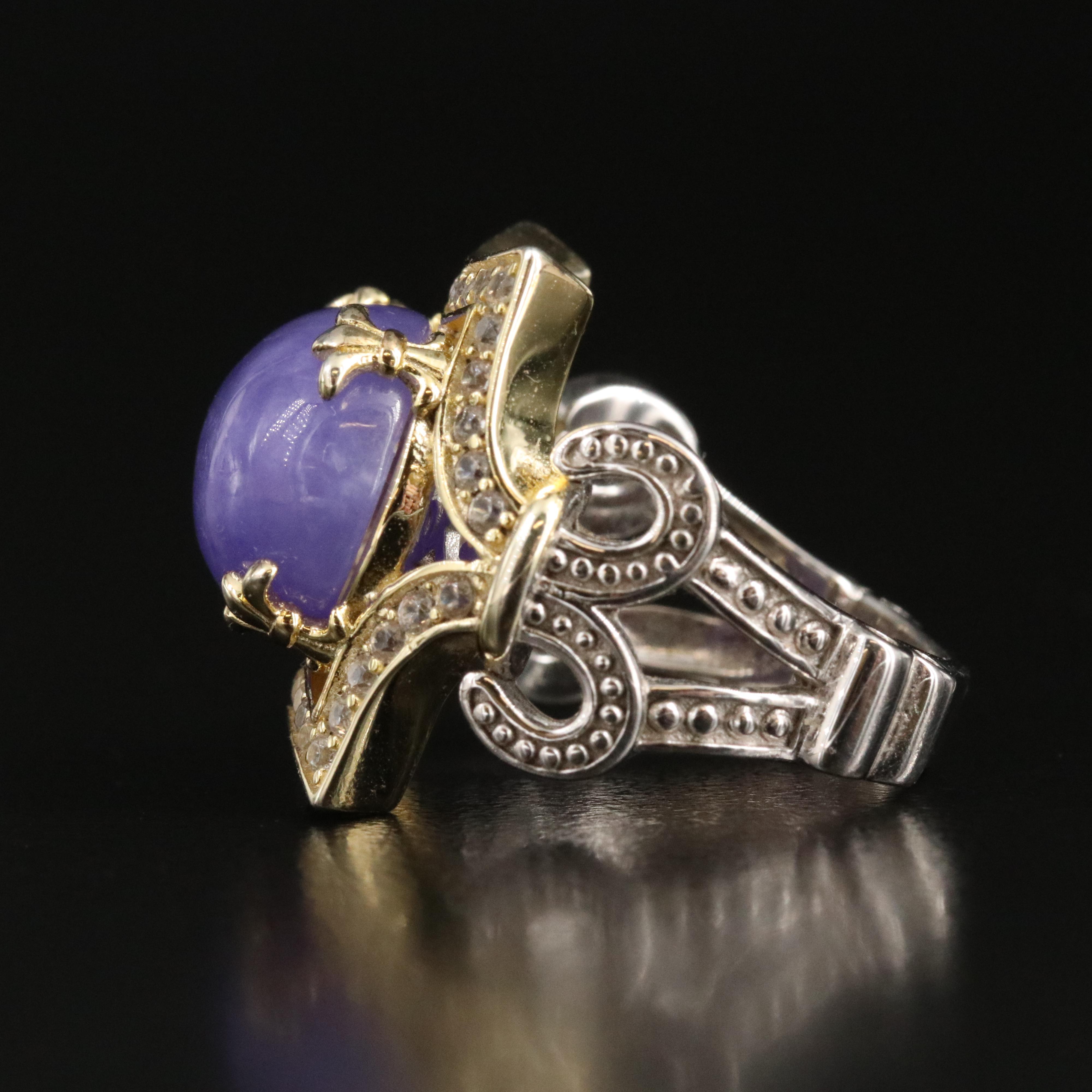 Sterling Jadeite and White Zircon Ring