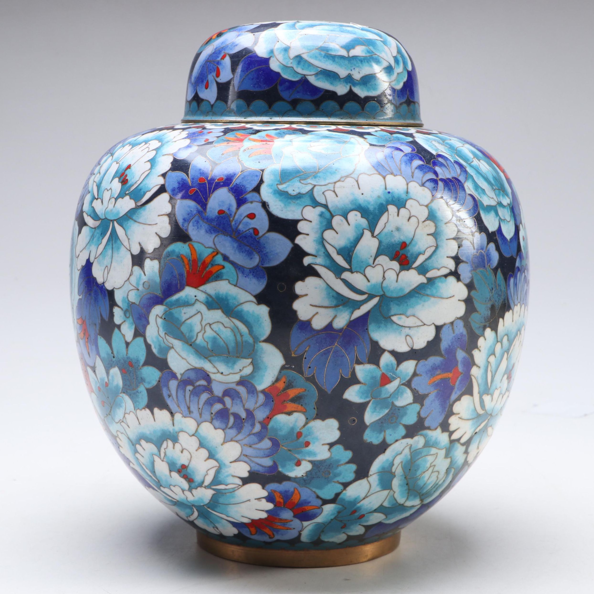 Asian Floral Cloisonné Ginger Jar with Locking Lid