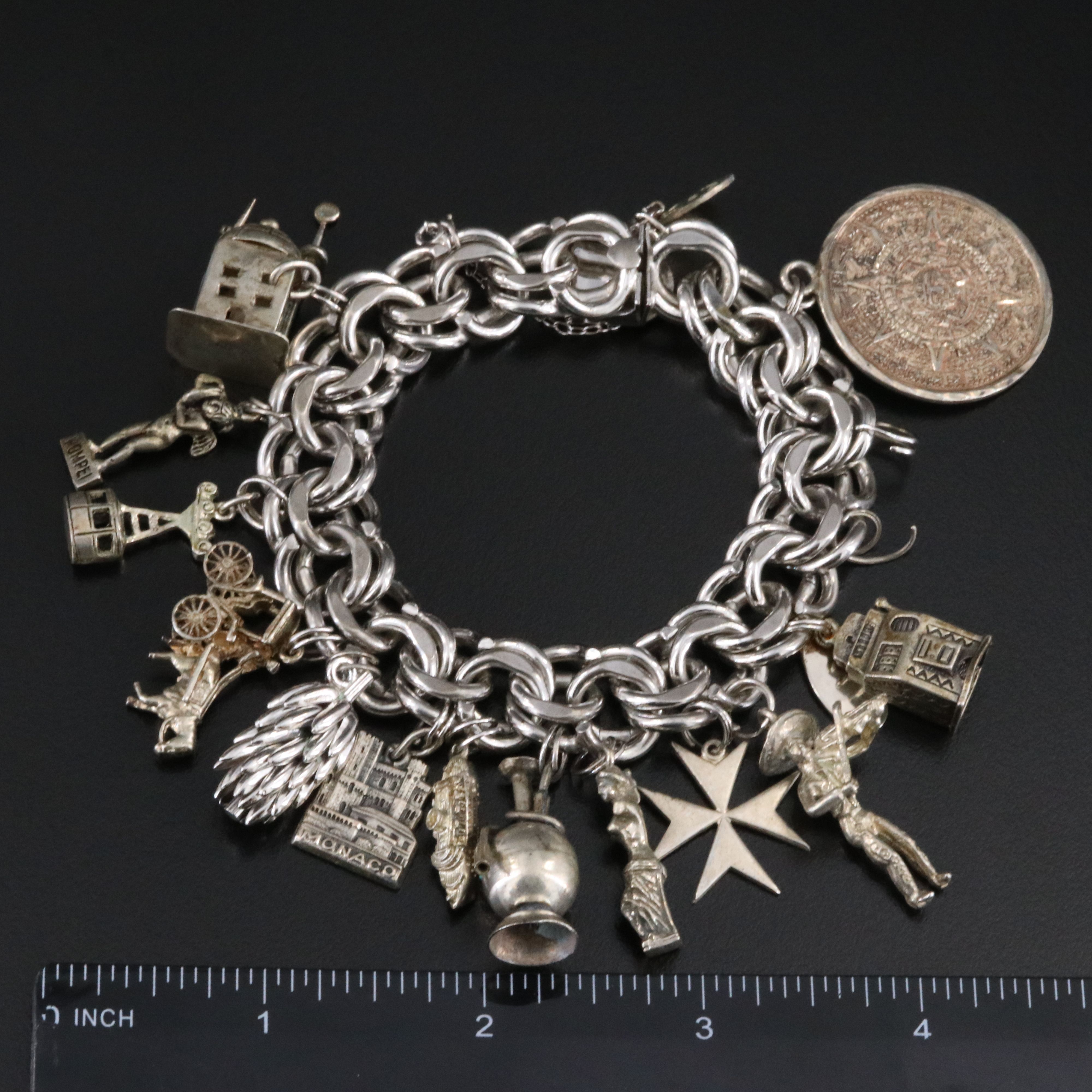 Vintage Sterling Charm Bracelet Including 900 and 800 Silver