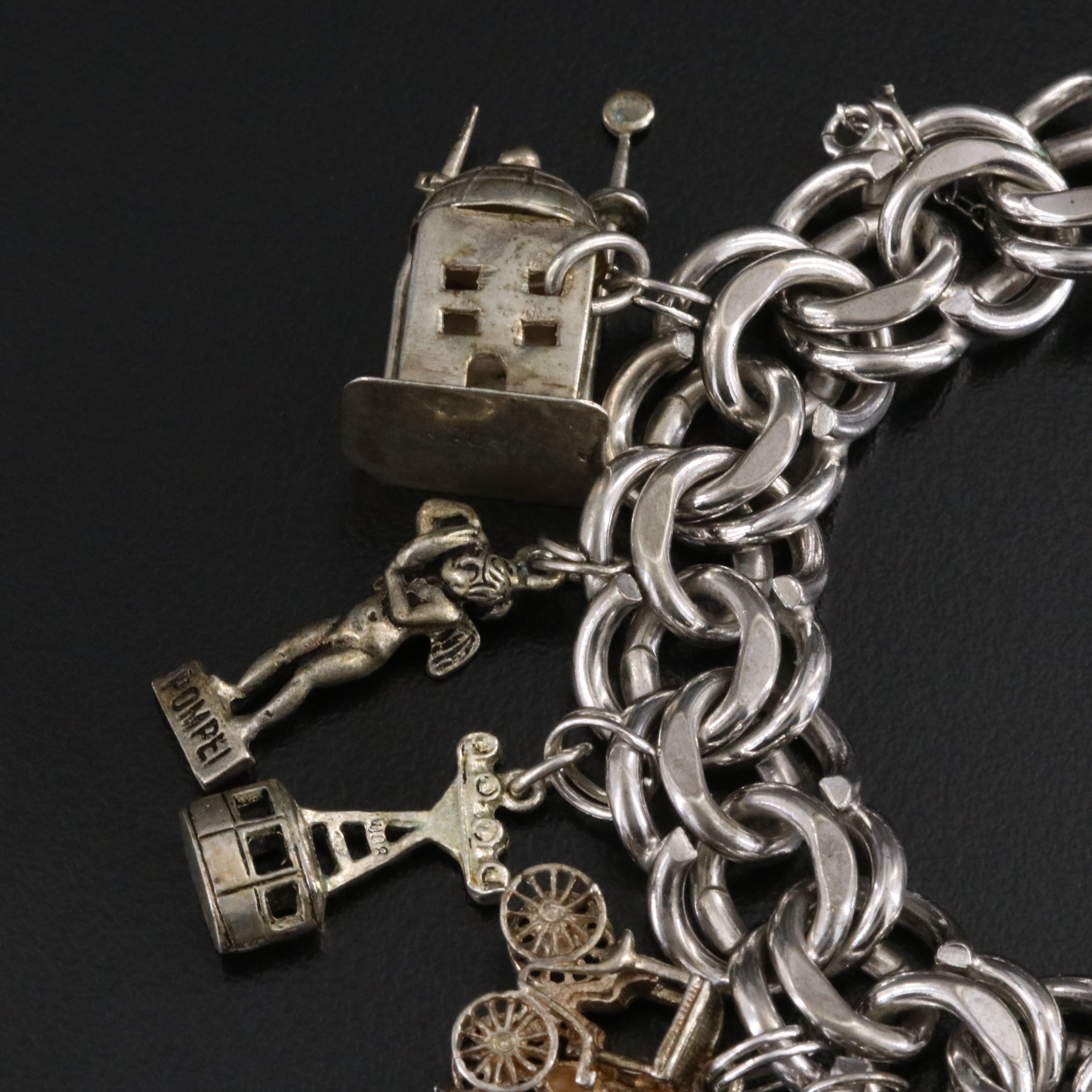 Vintage Sterling Charm Bracelet Including 900 and 800 Silver