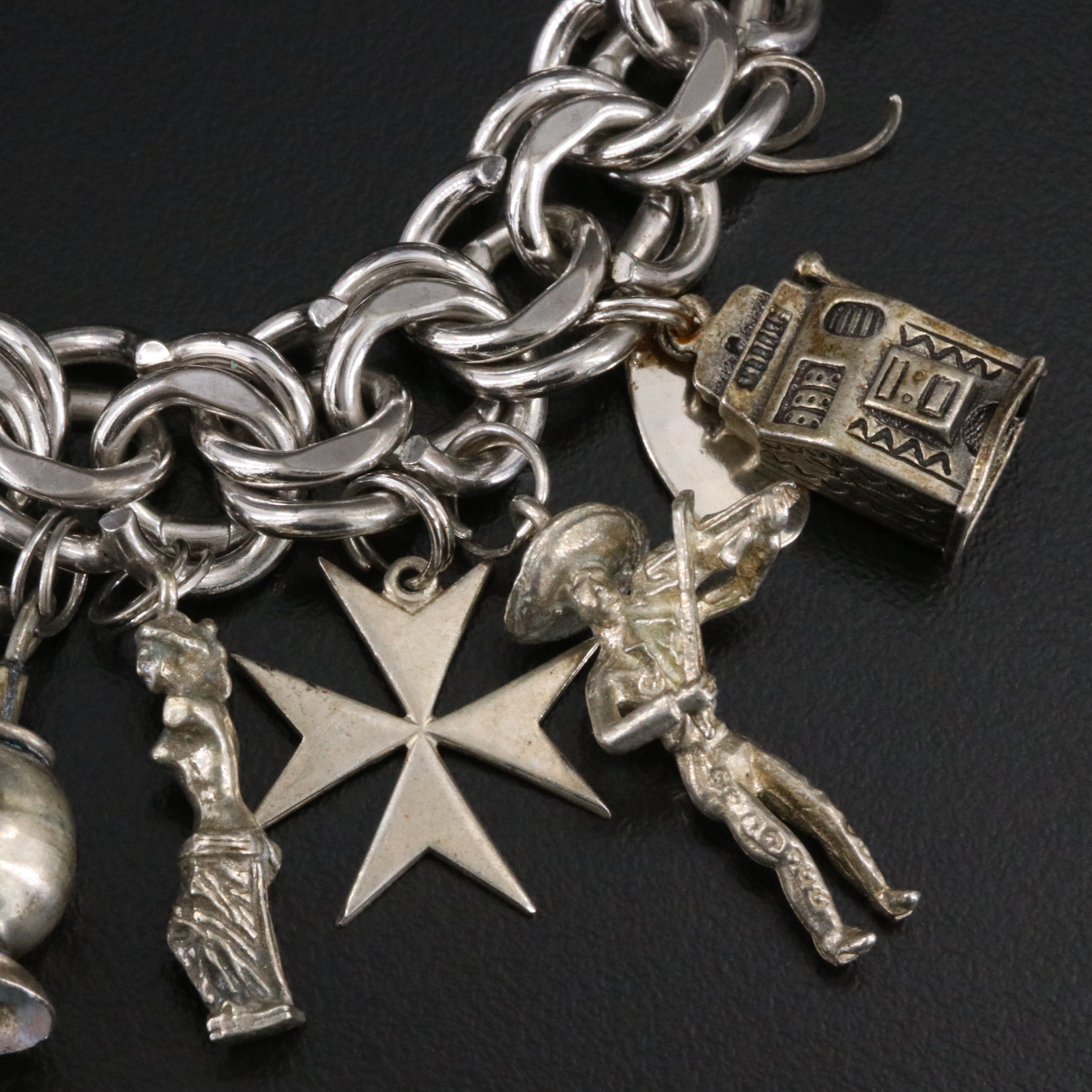 Vintage Sterling Charm Bracelet Including 900 and 800 Silver