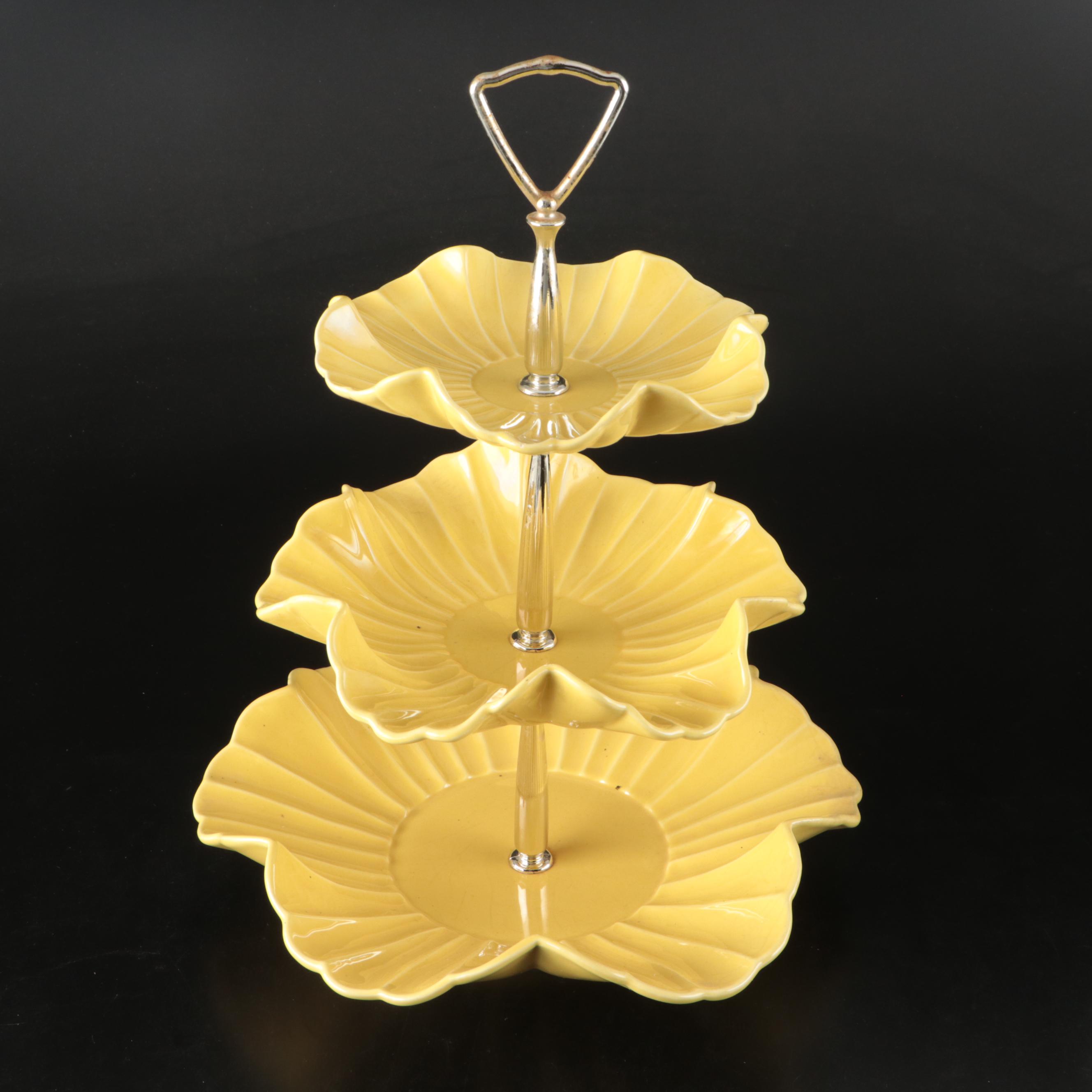 Ceramic Tiered Tray, Glass Egg Dishes, Glass Tumblers, and Glass Plates