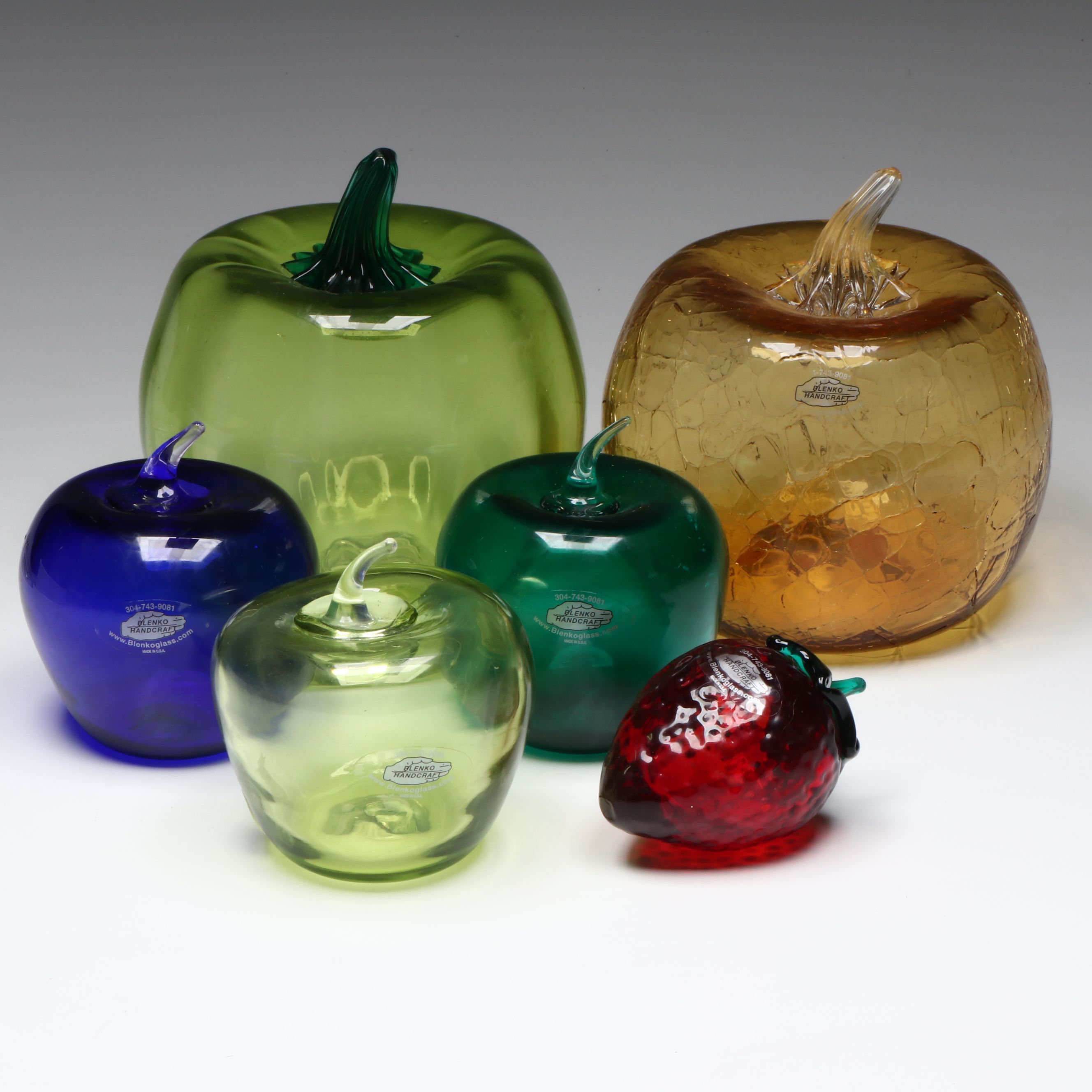 Blenko Pumpkins with Apples and Strawberry Studio Glass Figures