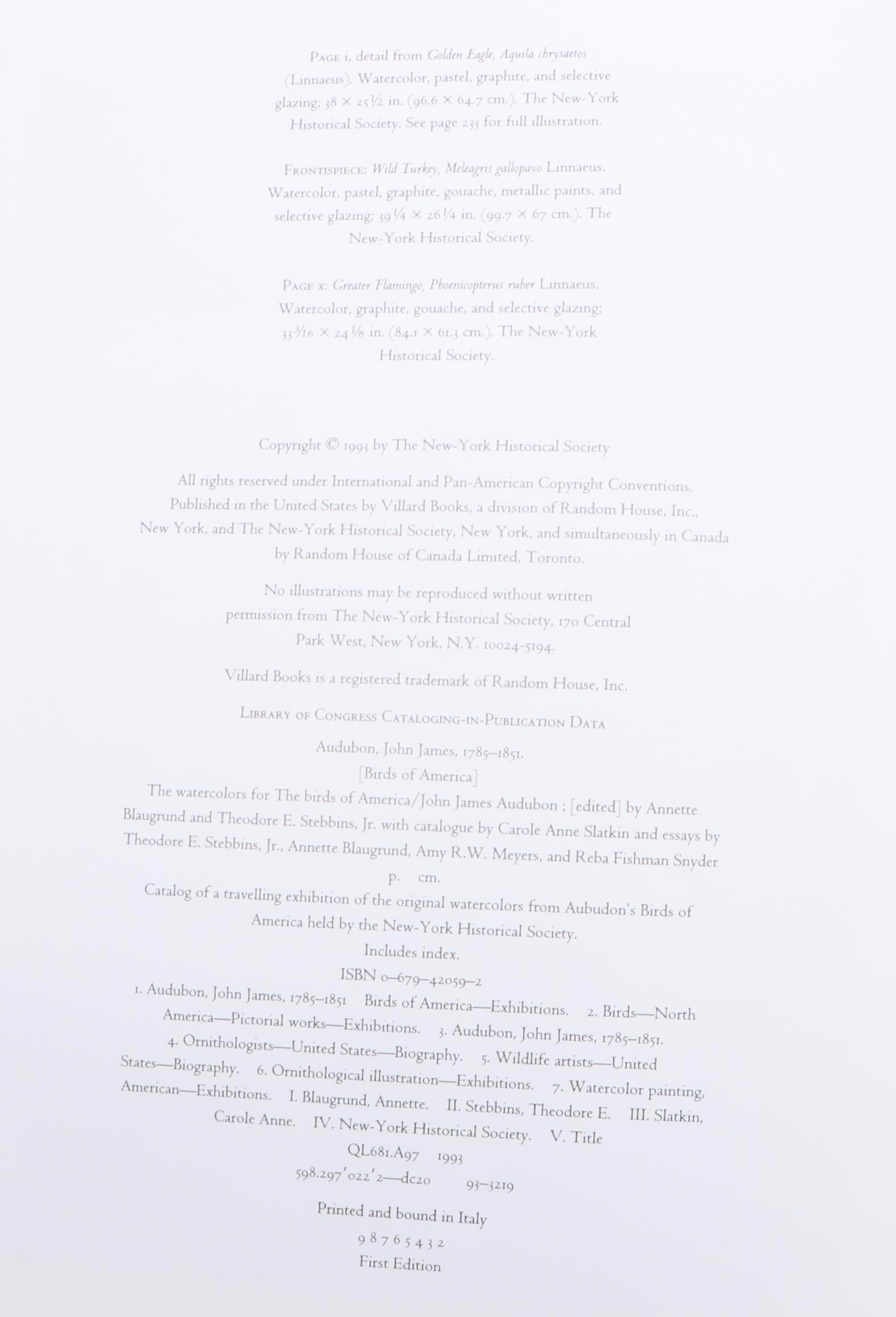 First Printing "John James Audubon: Watercolors for The Birds of America," 1993