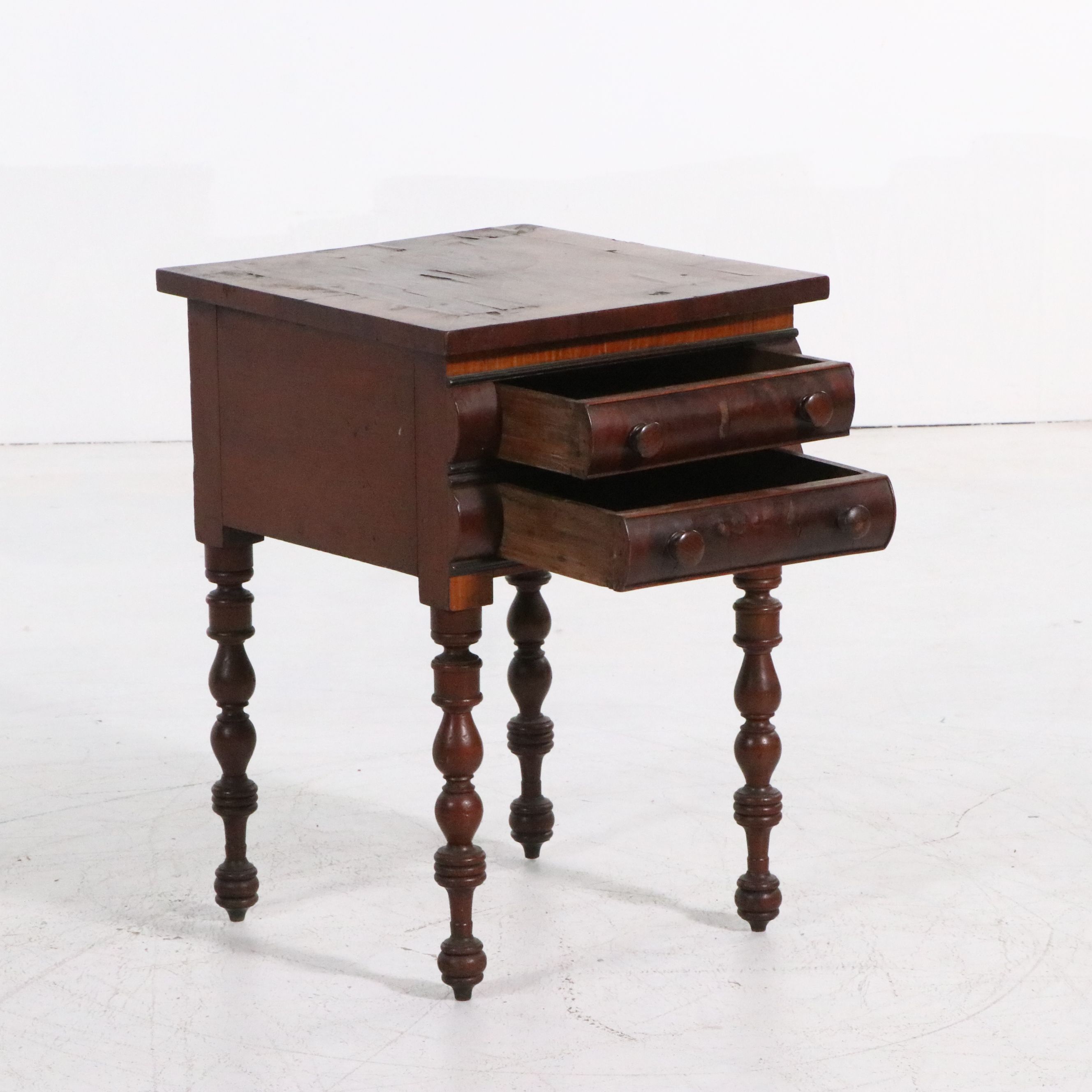 Federal Style Turned Mahogany Two-Drawer Side Table