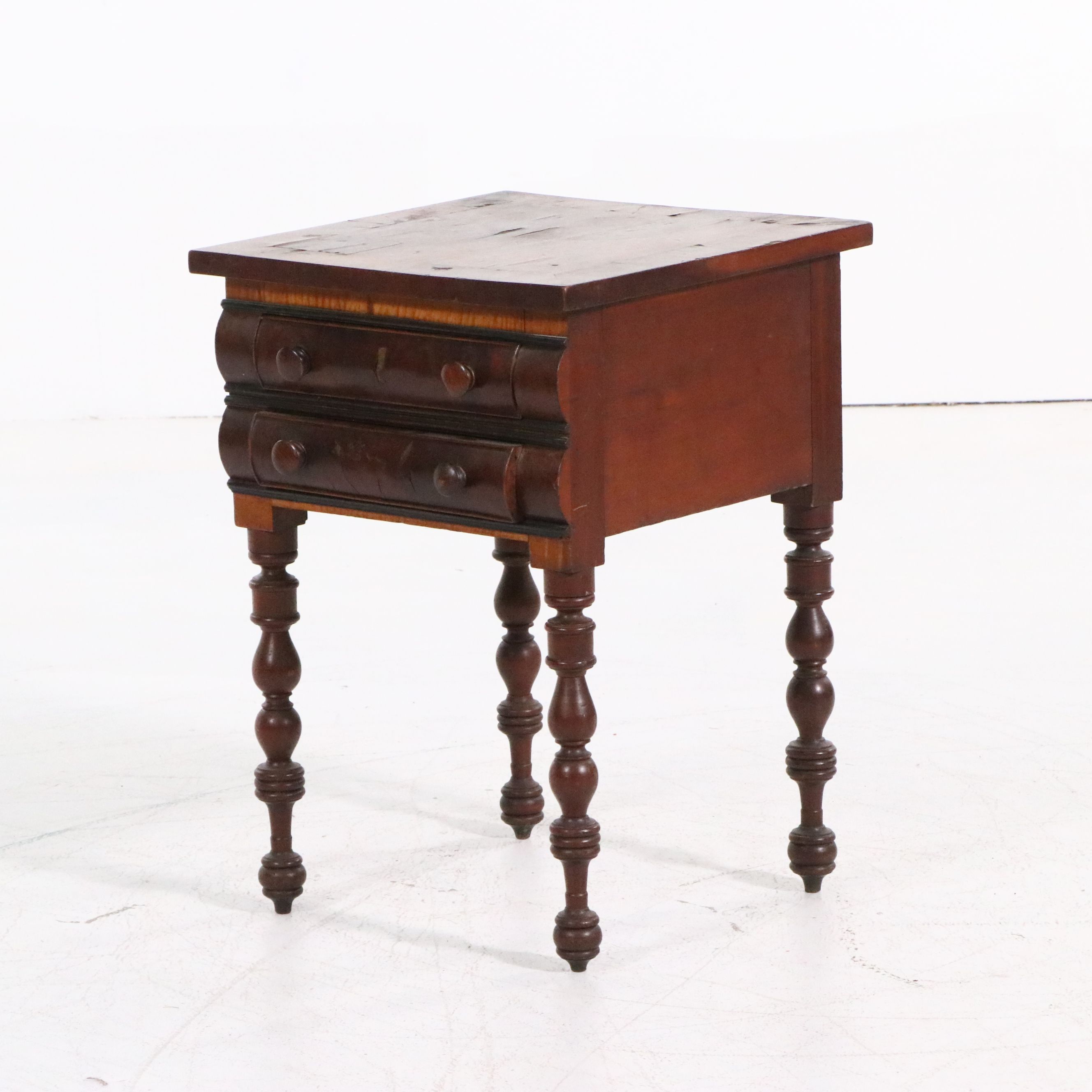 Federal Style Turned Mahogany Two-Drawer Side Table