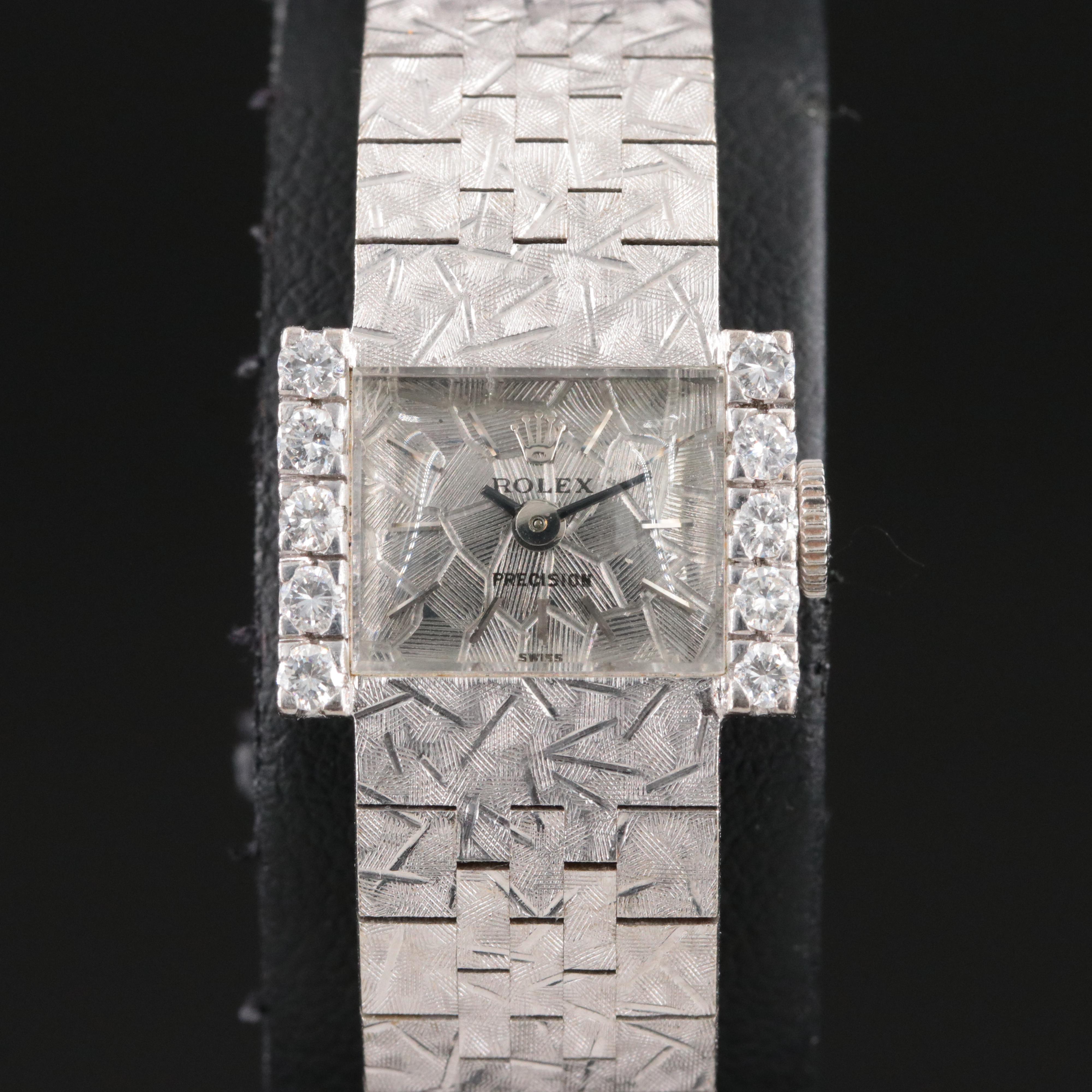 Rolex Precision 18K White Gold Custom Diamond Set Cocktail Watch