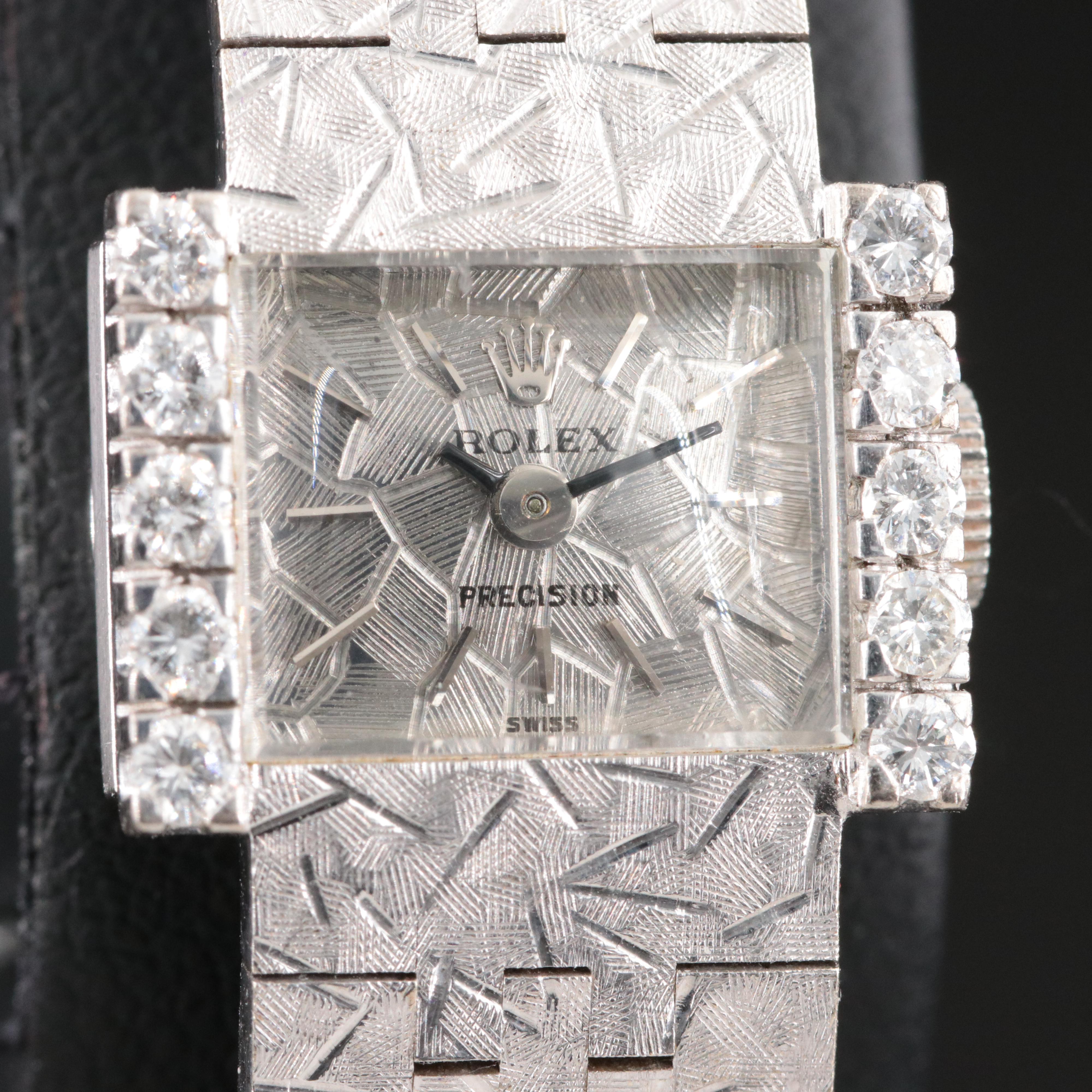 Rolex Precision 18K White Gold Custom Diamond Set Cocktail Watch