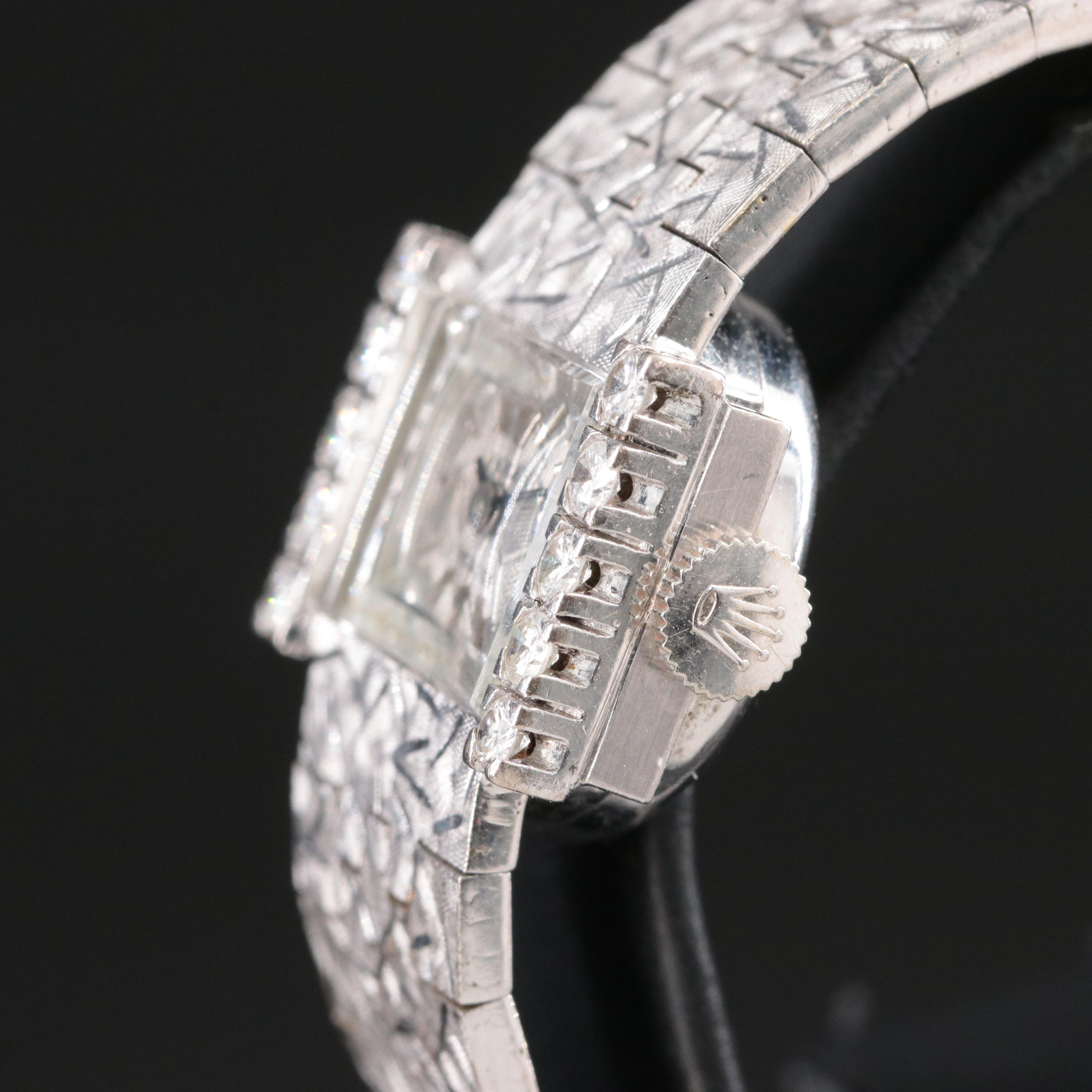 Rolex Precision 18K White Gold Custom Diamond Set Cocktail Watch