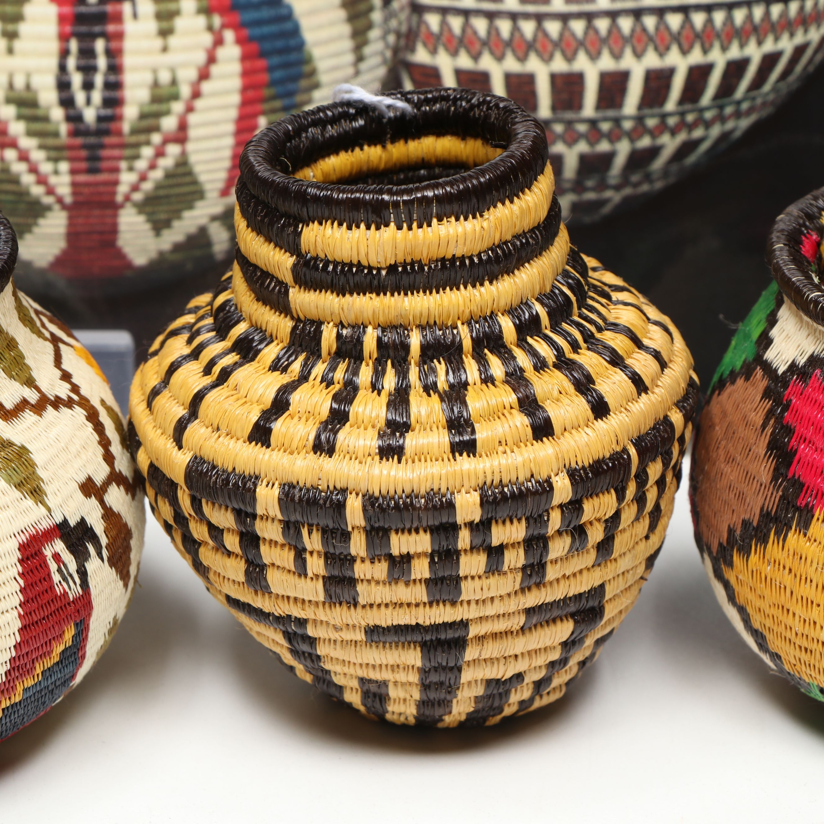 Magda Lino Panamanian Emberá-Wounaan Polychrome Chunga Fiber Baskets