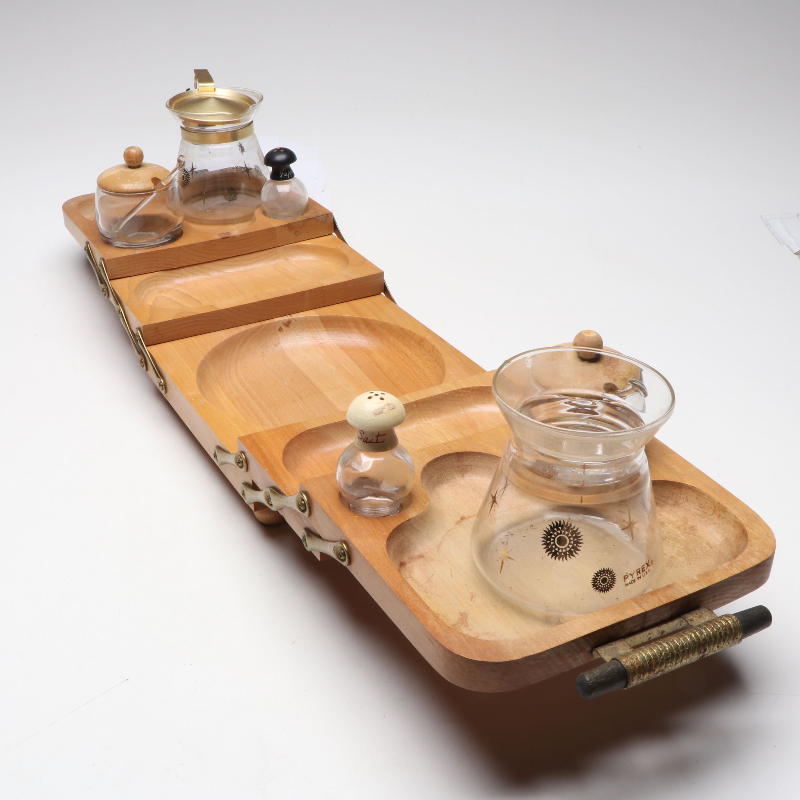 MCM Karoff Folding Serving Tray with Pyrex Glass Table Accessories