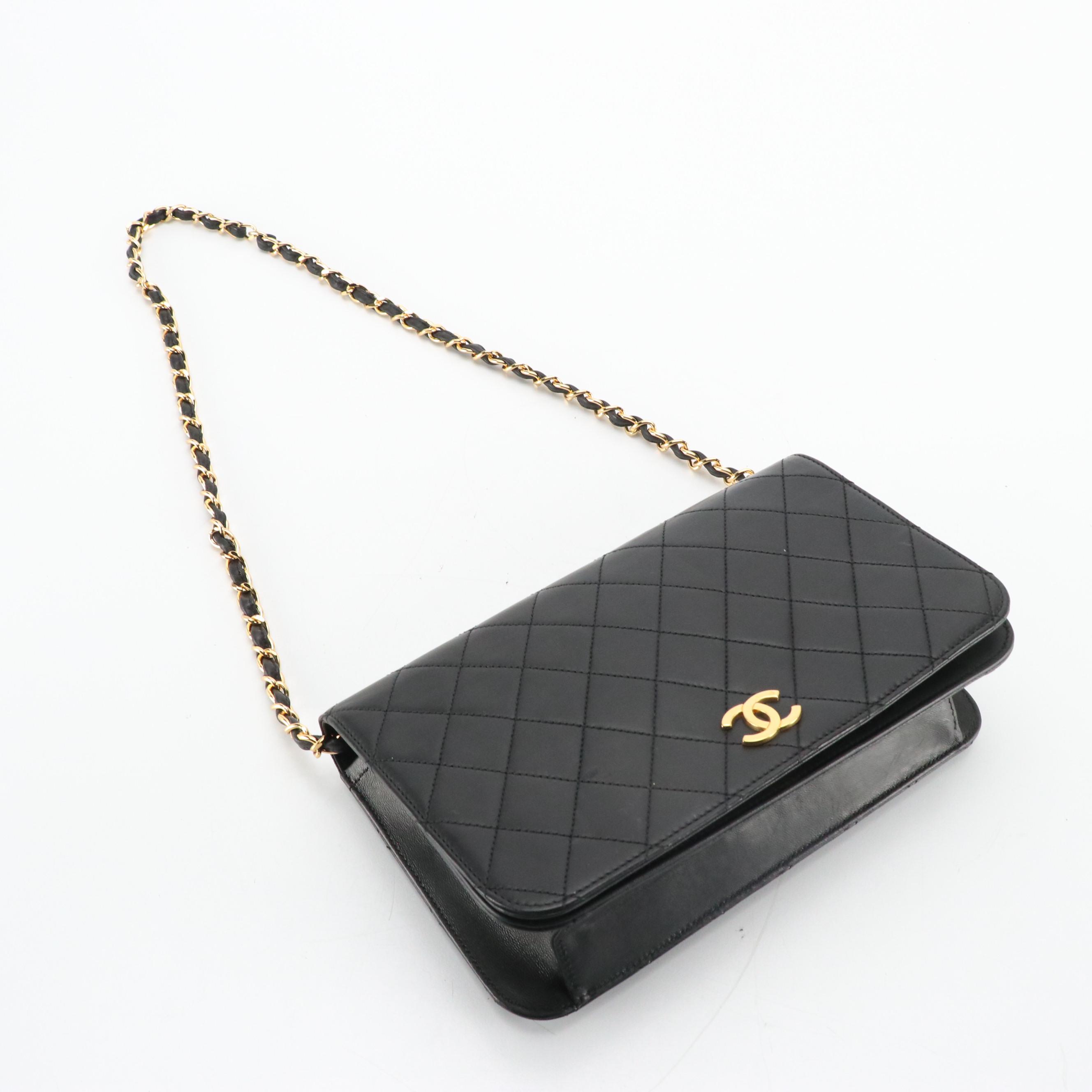 Chanel Full Flap Chain Link Shoulder Bag in Black Matelasse Lambskin